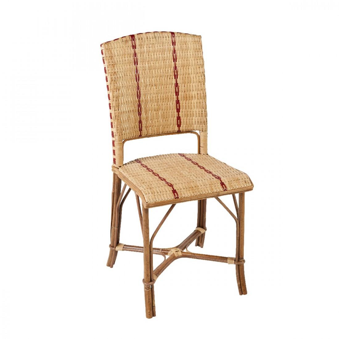 French Bistro Design rattan and wicker chair composed of a rattan structure, braided wicker back and seat with a red outline, famous at the beginning of the 20th century in Paris, it will be perfect in your terrace, your garden , near the swimming