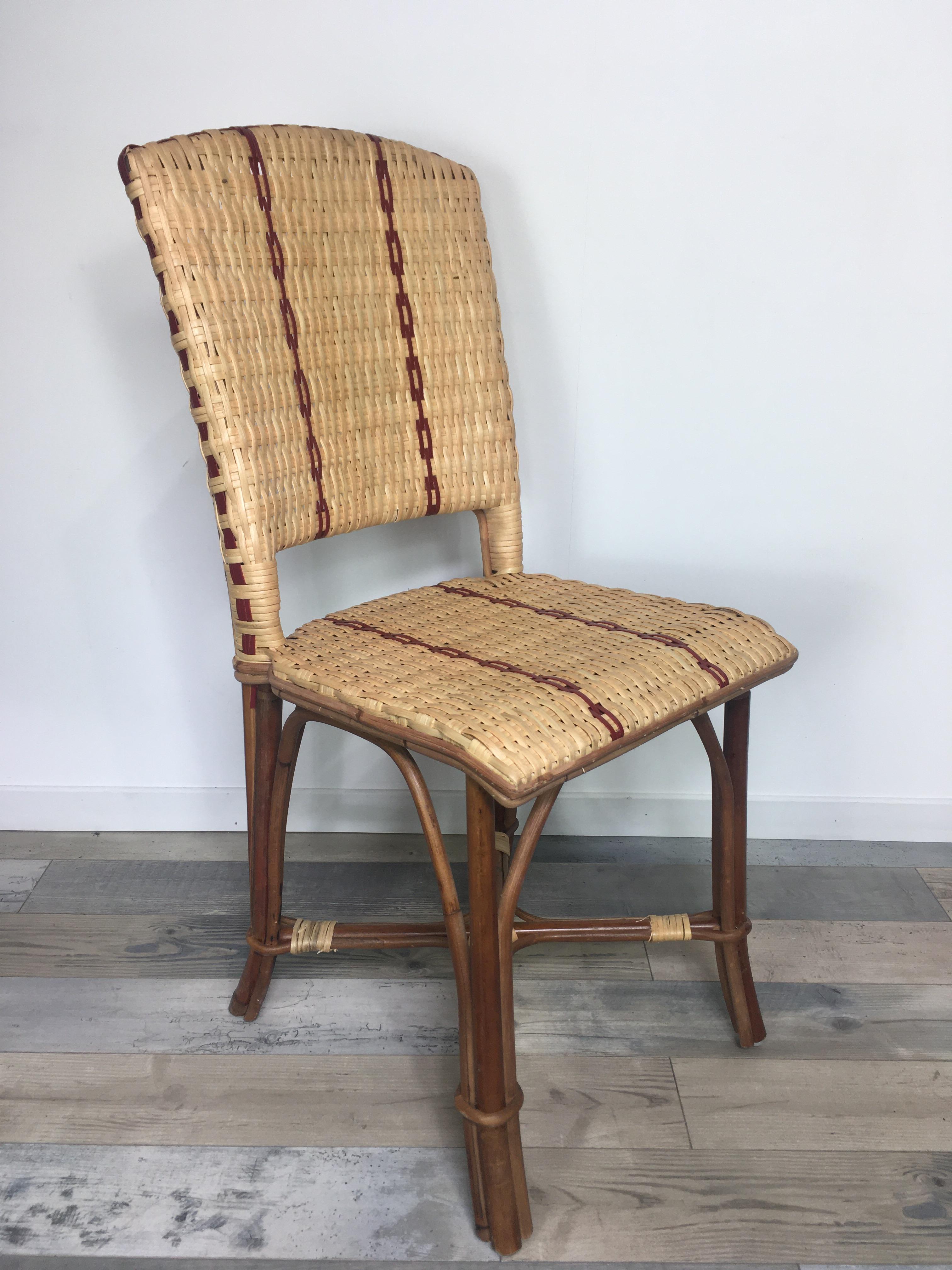 Art Nouveau French 1900s Design Bistro Rattan and Wicker Chair For Sale