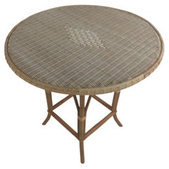 French 1900s Design Bistro Round Pedestal Table in Rattan and Wicker Cane