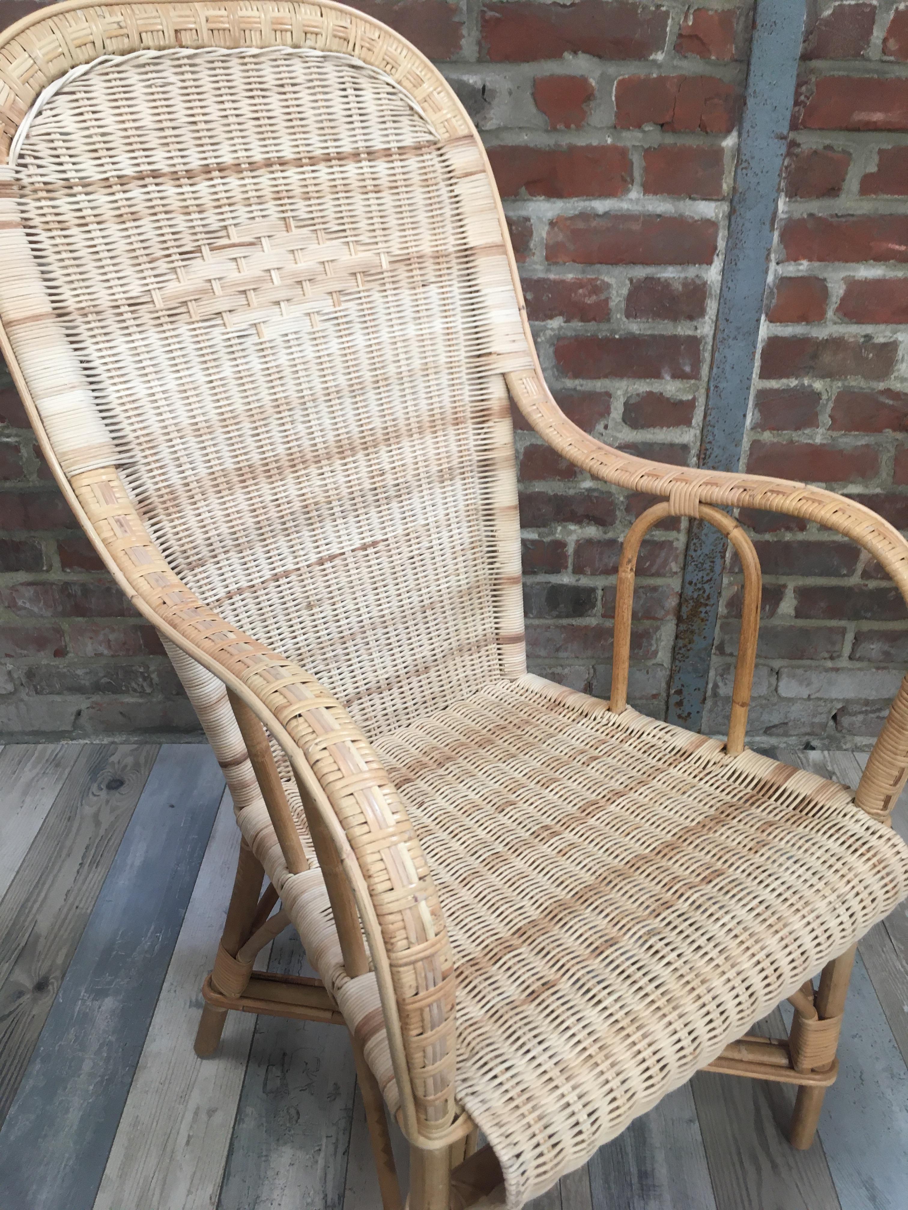 French 1900s Design Rattan and Braided Rattan Wicker Cane Armchair For Sale 7