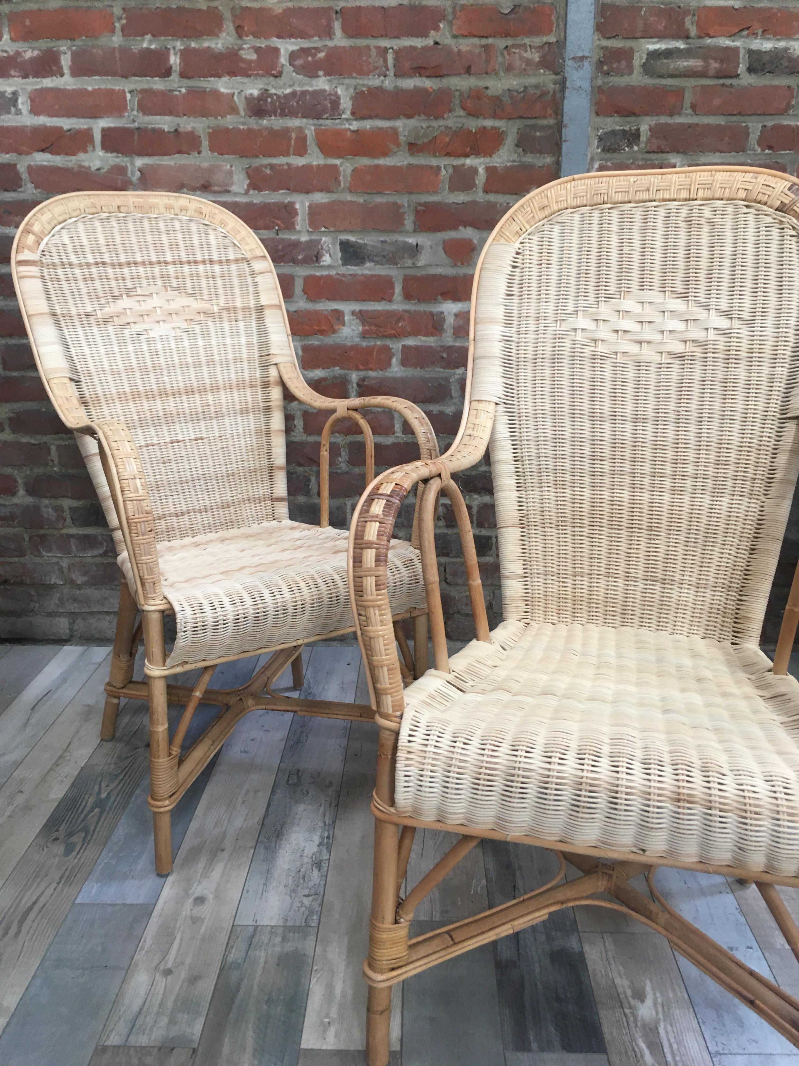 French 1900s Design Rattan and Braided Rattan Wicker Cane Armchair For Sale 8