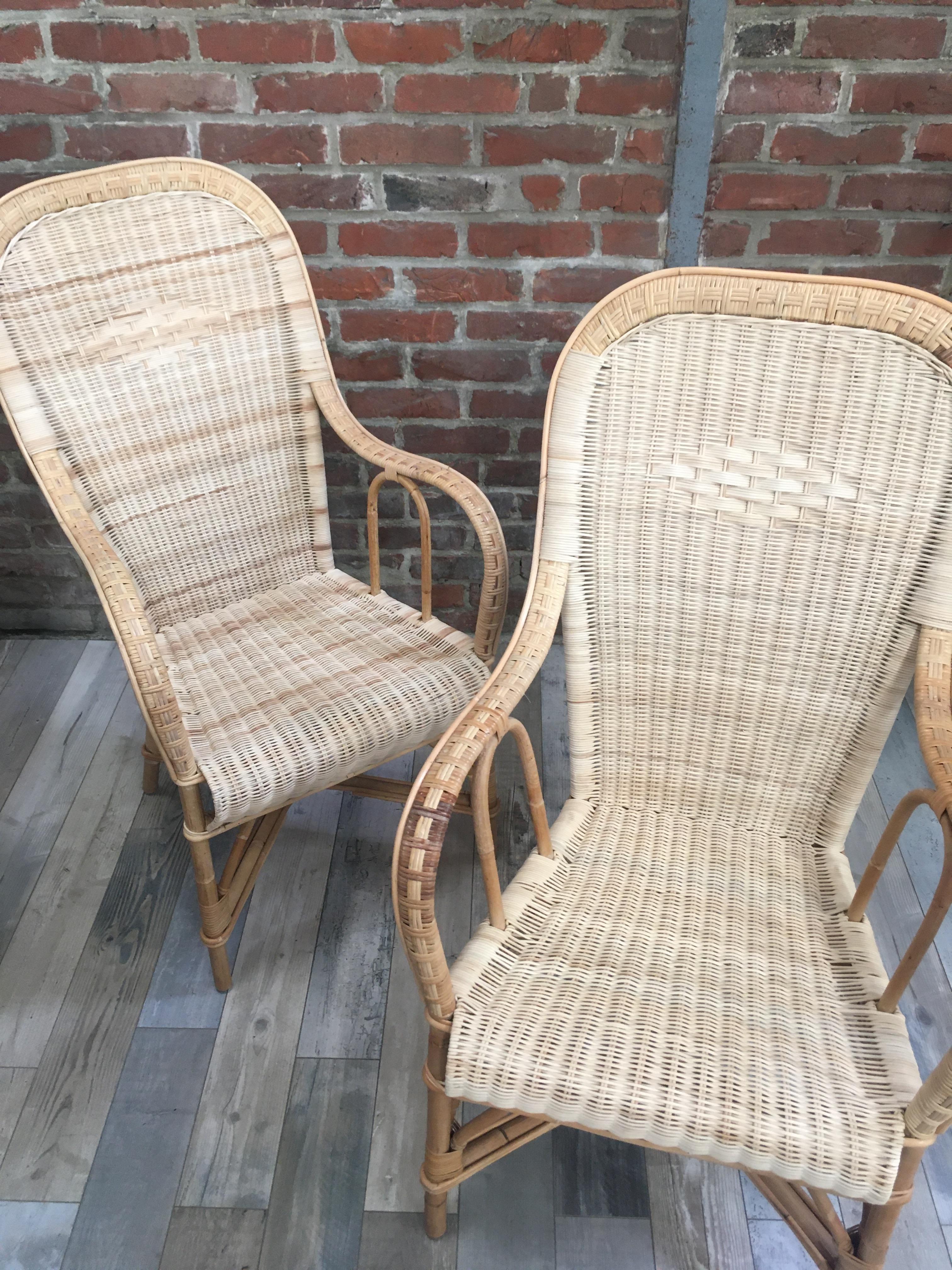 French 1900s Design Rattan and Braided Rattan Wicker Cane Armchair For Sale 9
