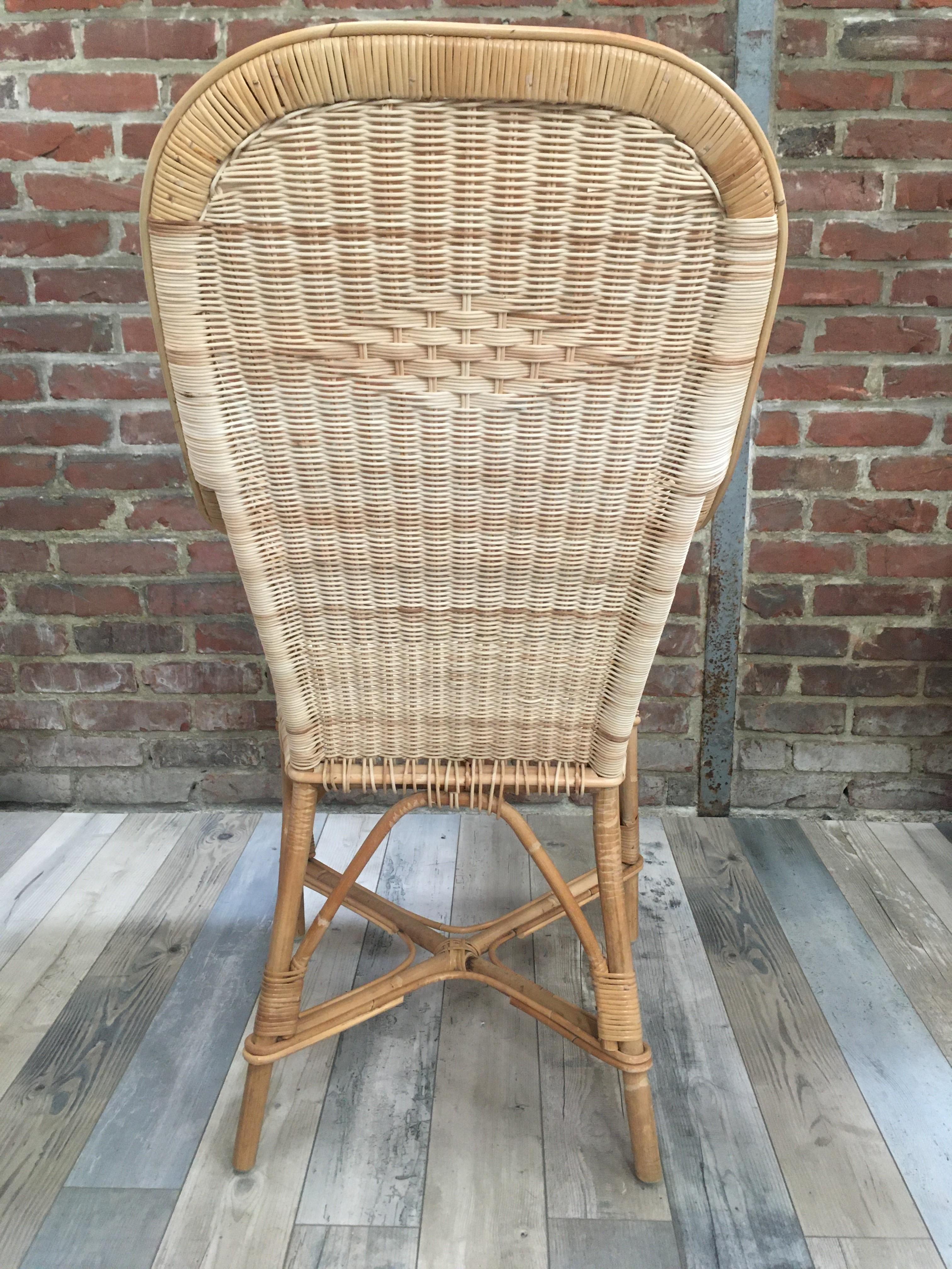French 1900s Design Rattan and Braided Rattan Wicker Cane Armchair In New Condition For Sale In Tourcoing, FR