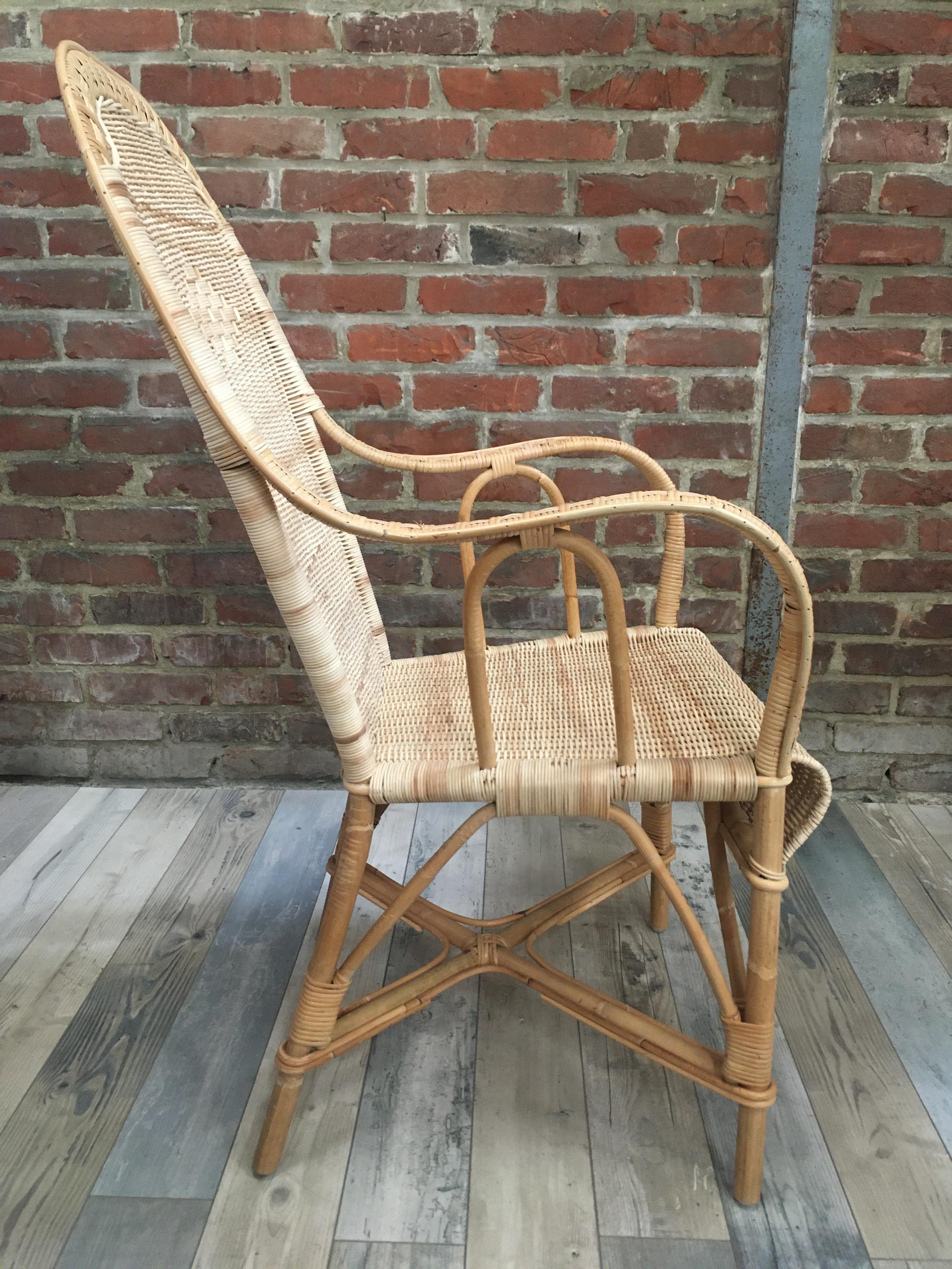 Französischer Sessel aus Rattan und geflochtenem Rattan aus Korbweide, 1900er Jahre (21. Jahrhundert und zeitgenössisch) im Angebot