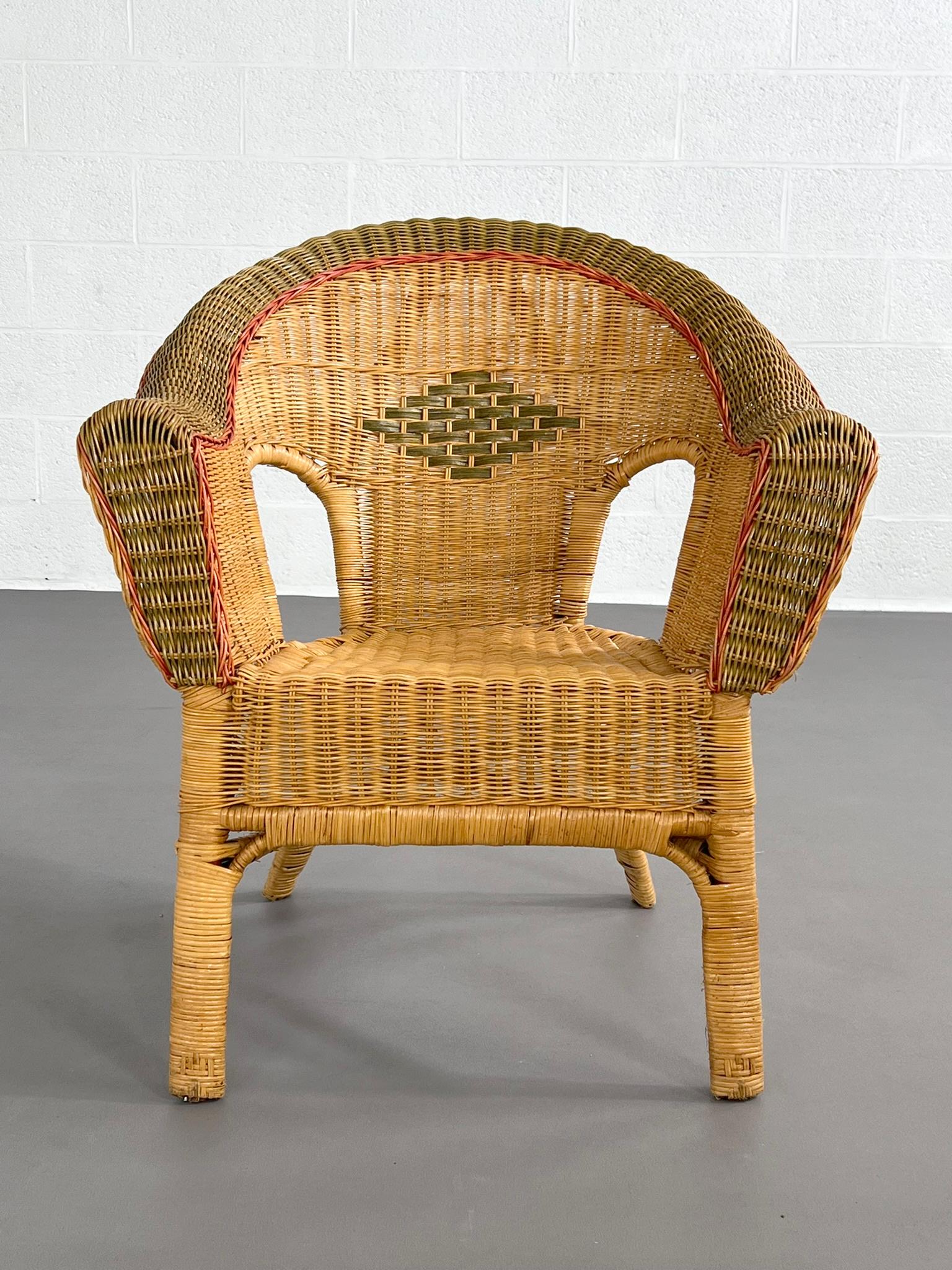 Art Déco Sedia a canne in rattan e vimini intrecciato di design francese del 1900 in vendita