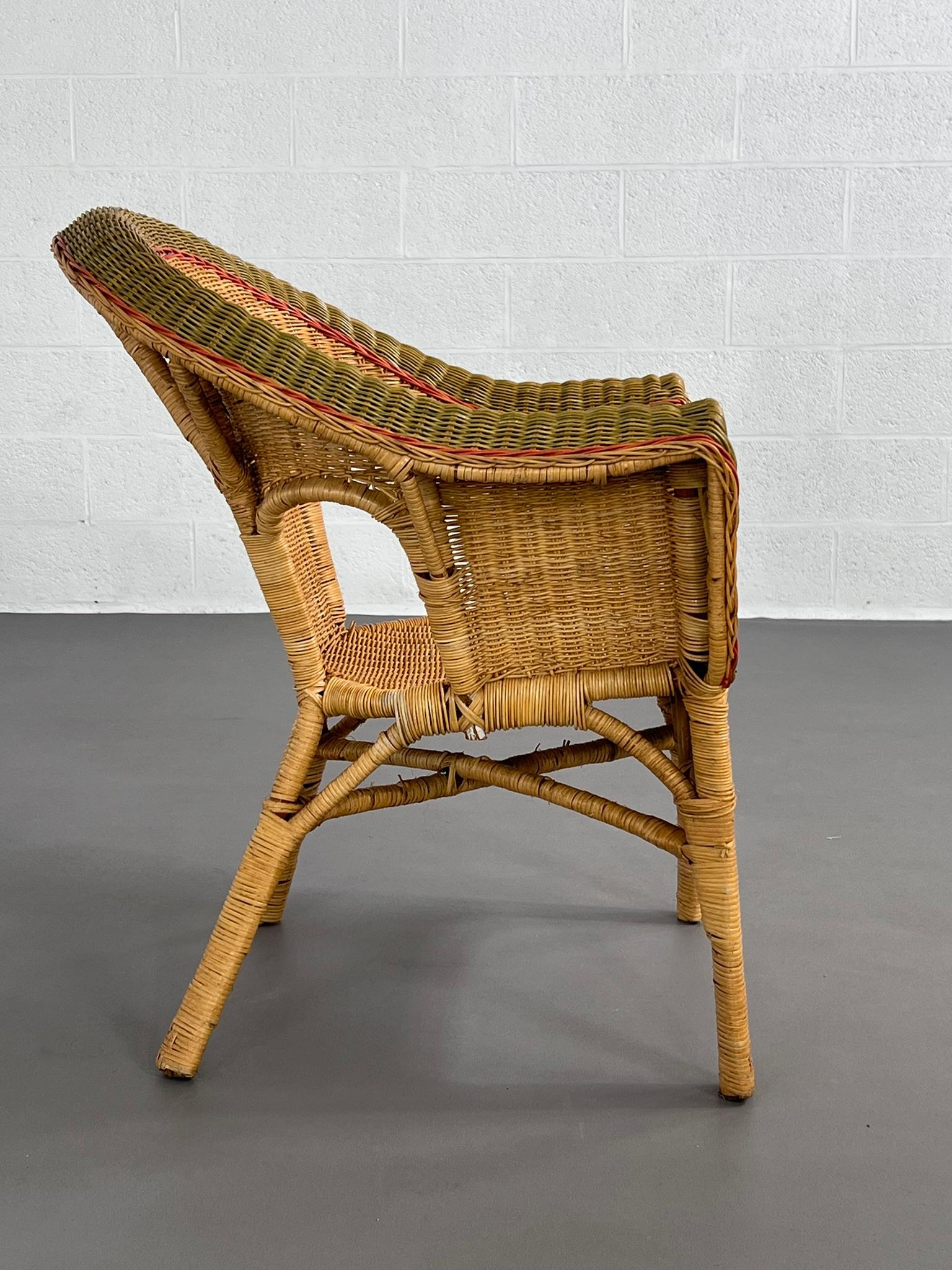 Francese Sedia a canne in rattan e vimini intrecciato di design francese del 1900 in vendita