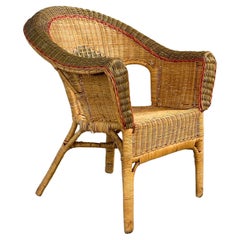 French 1900s Design Rattan and Braided Wicker Cane Chair