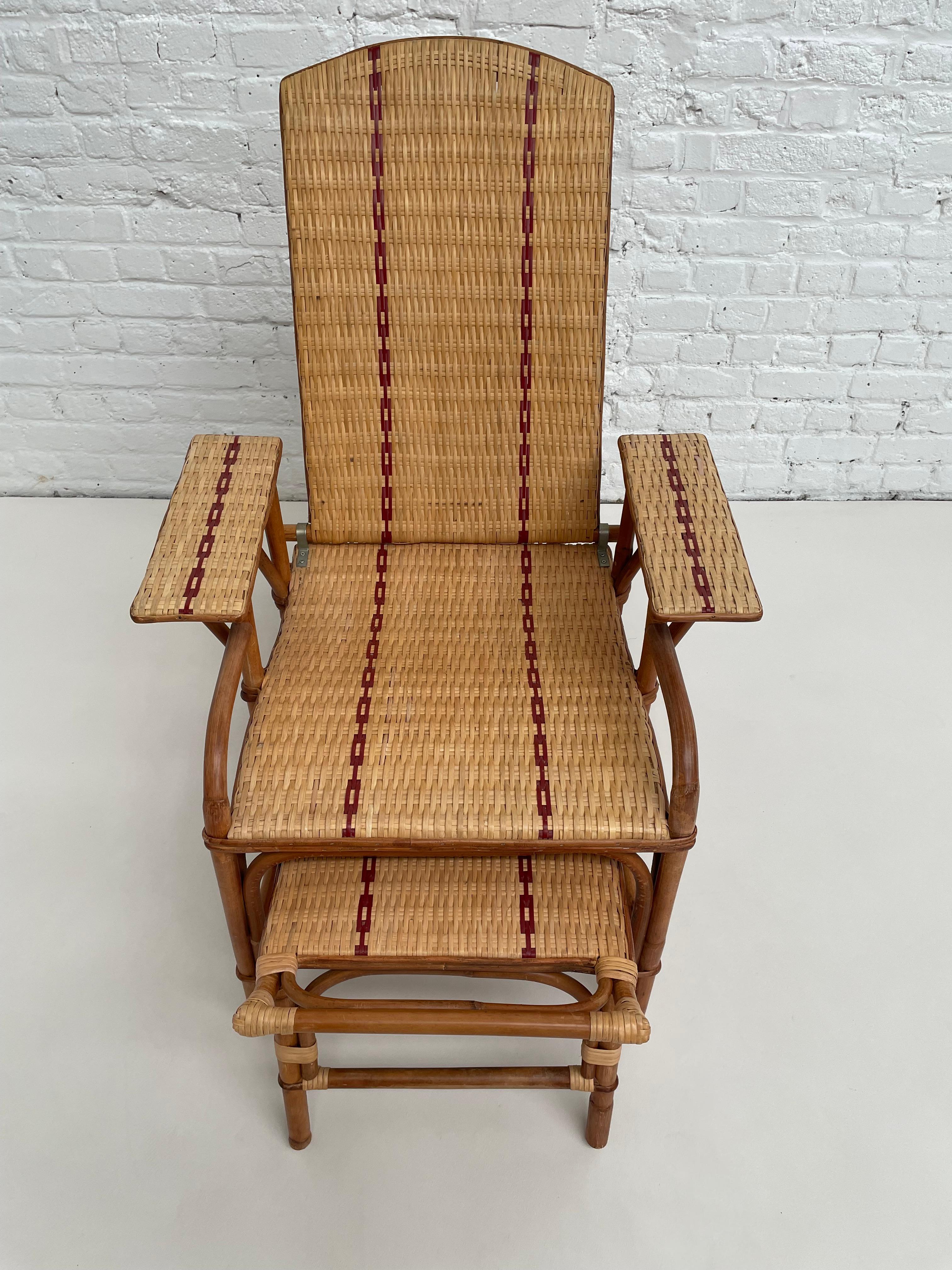 French, 1900s, Design Rattan and Wicker Recliner Relax Chaise Longue For Sale 5