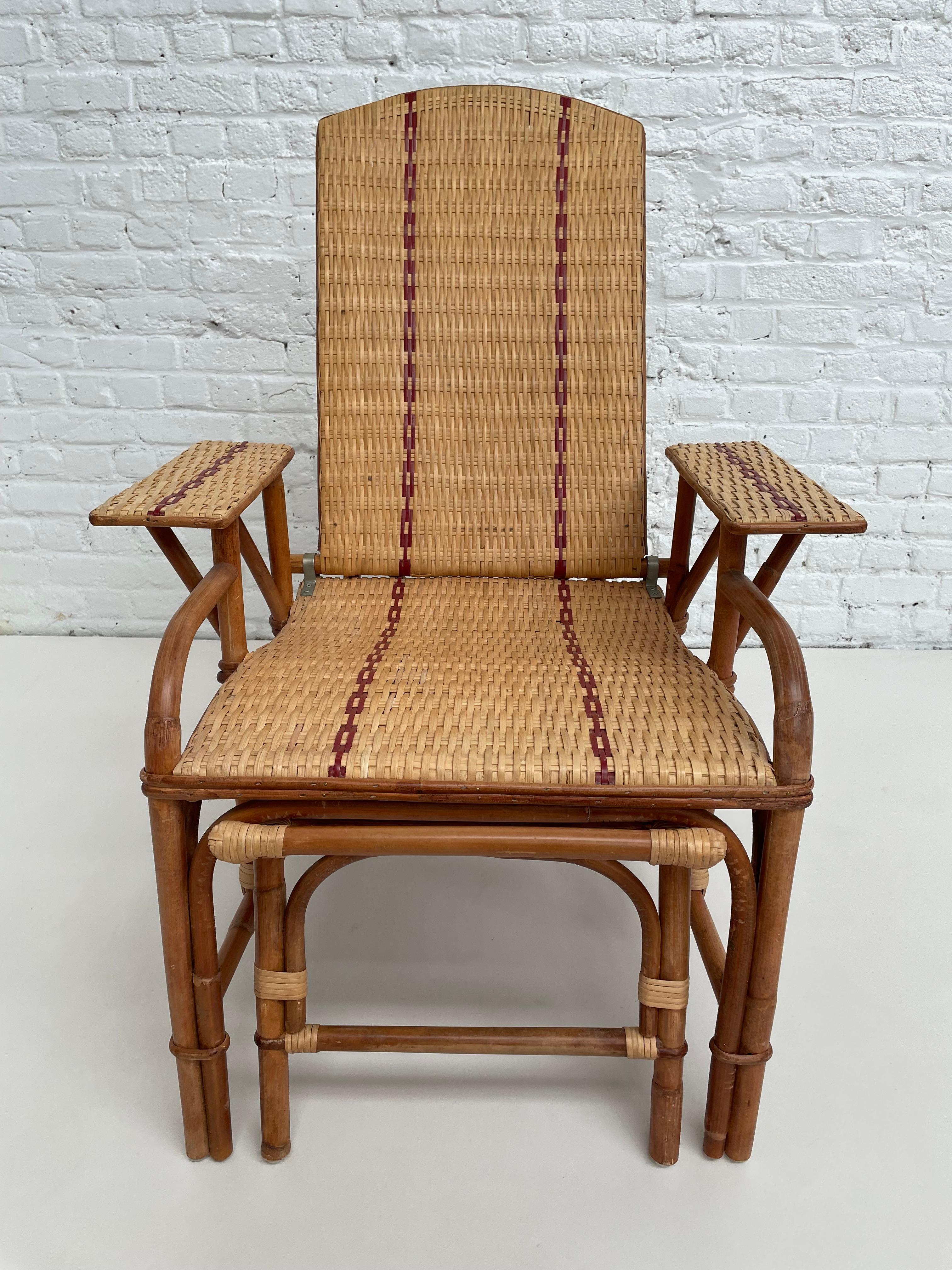 French, 1900s, Design Rattan and Wicker Recliner Relax Chaise Longue For Sale 6