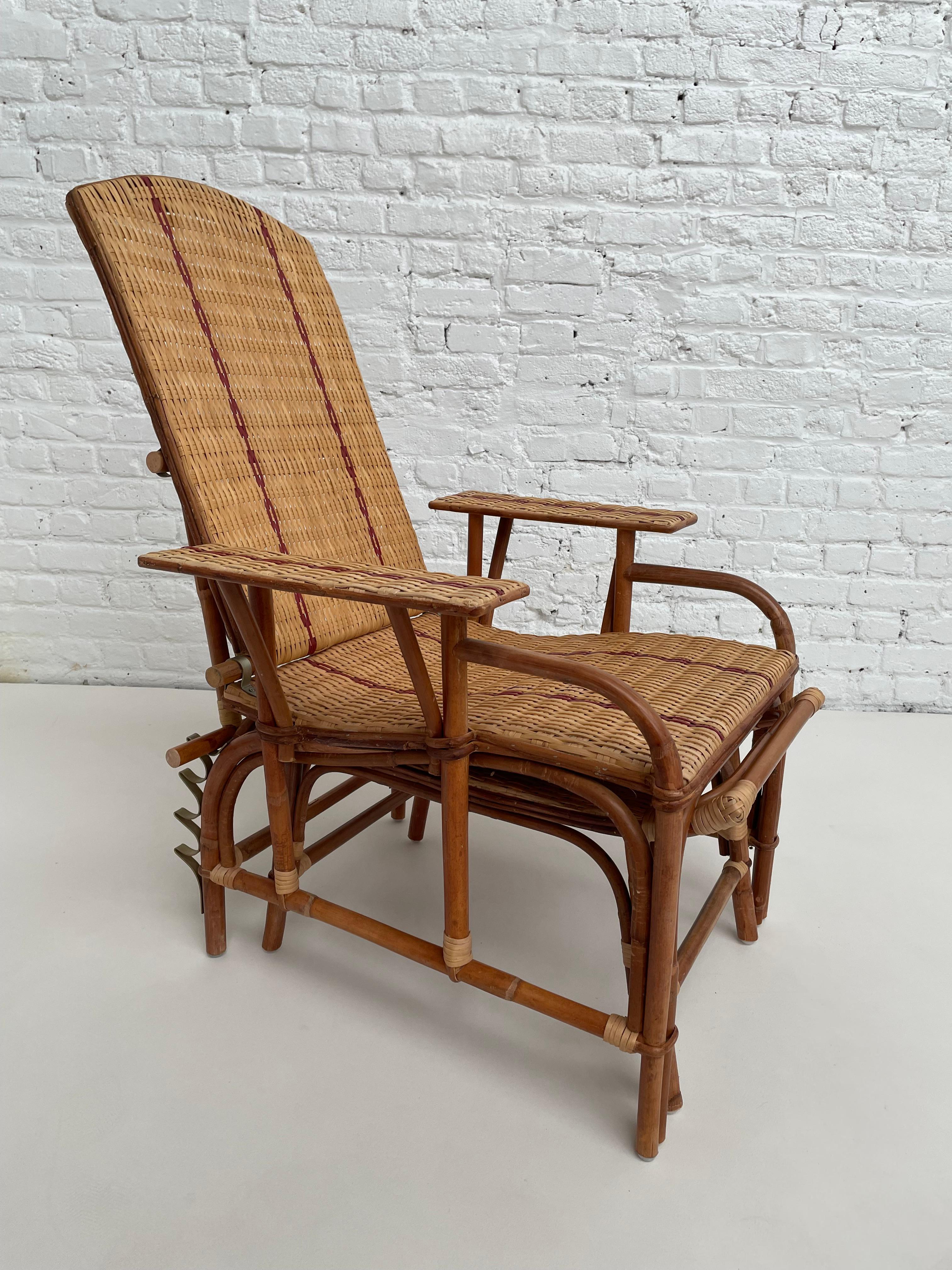 French, 1900s, Design Rattan and Wicker Recliner Relax Chaise Longue For Sale 7