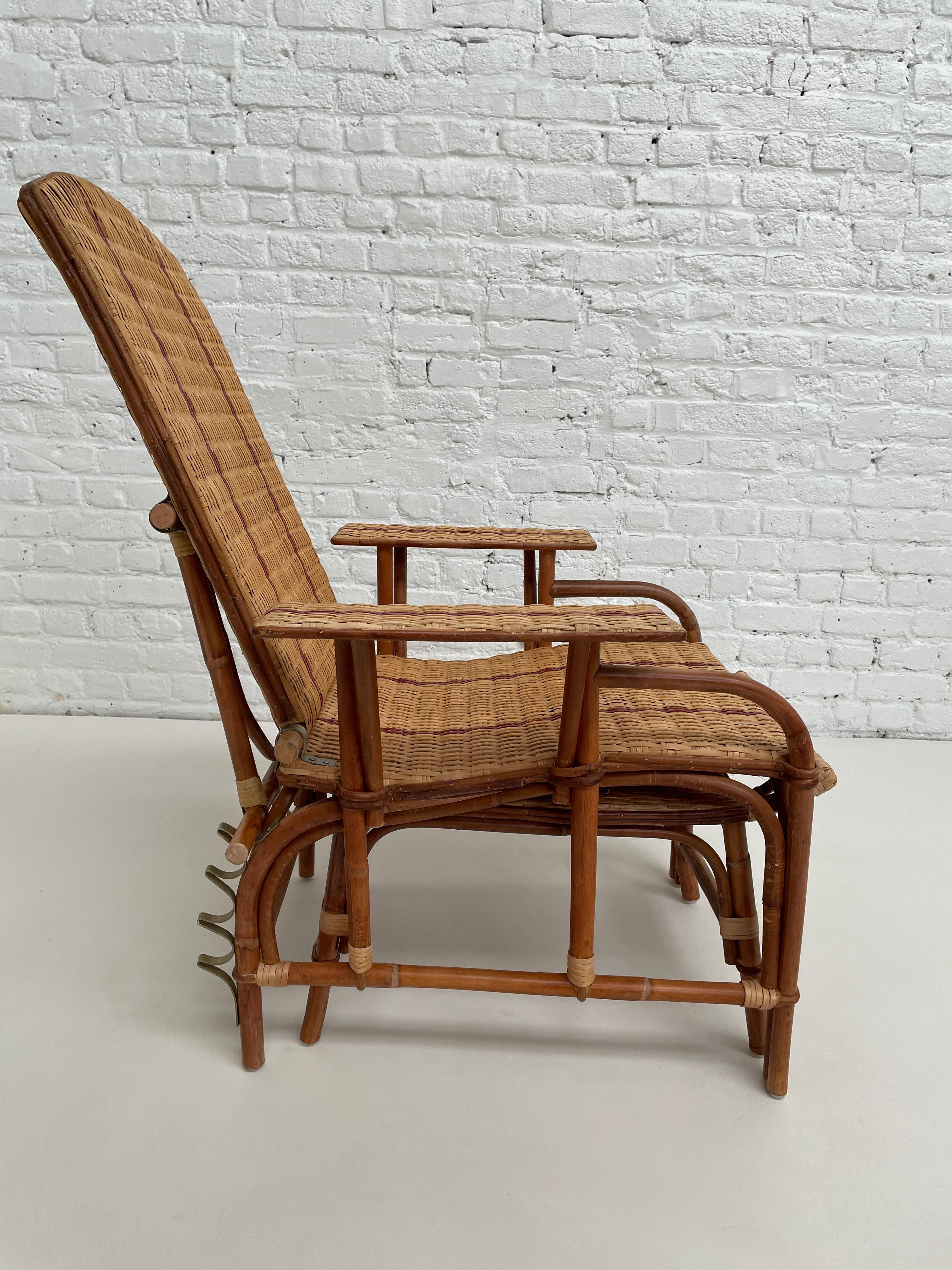 French, 1900s, Design Rattan and Wicker Recliner Relax Chaise Longue For Sale 8