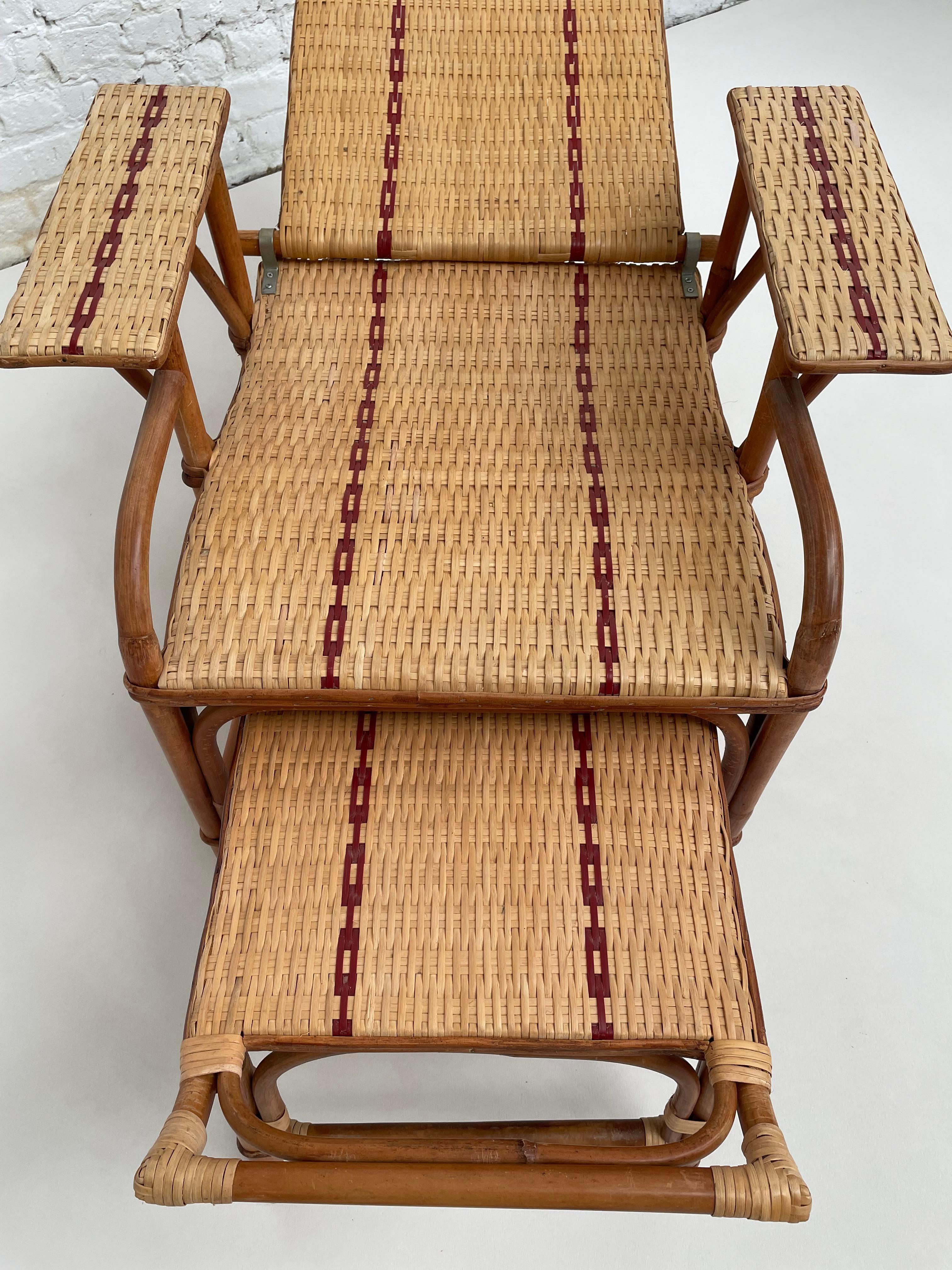 Art Deco French, 1900s, Design Rattan and Wicker Recliner Relax Chaise Longue For Sale