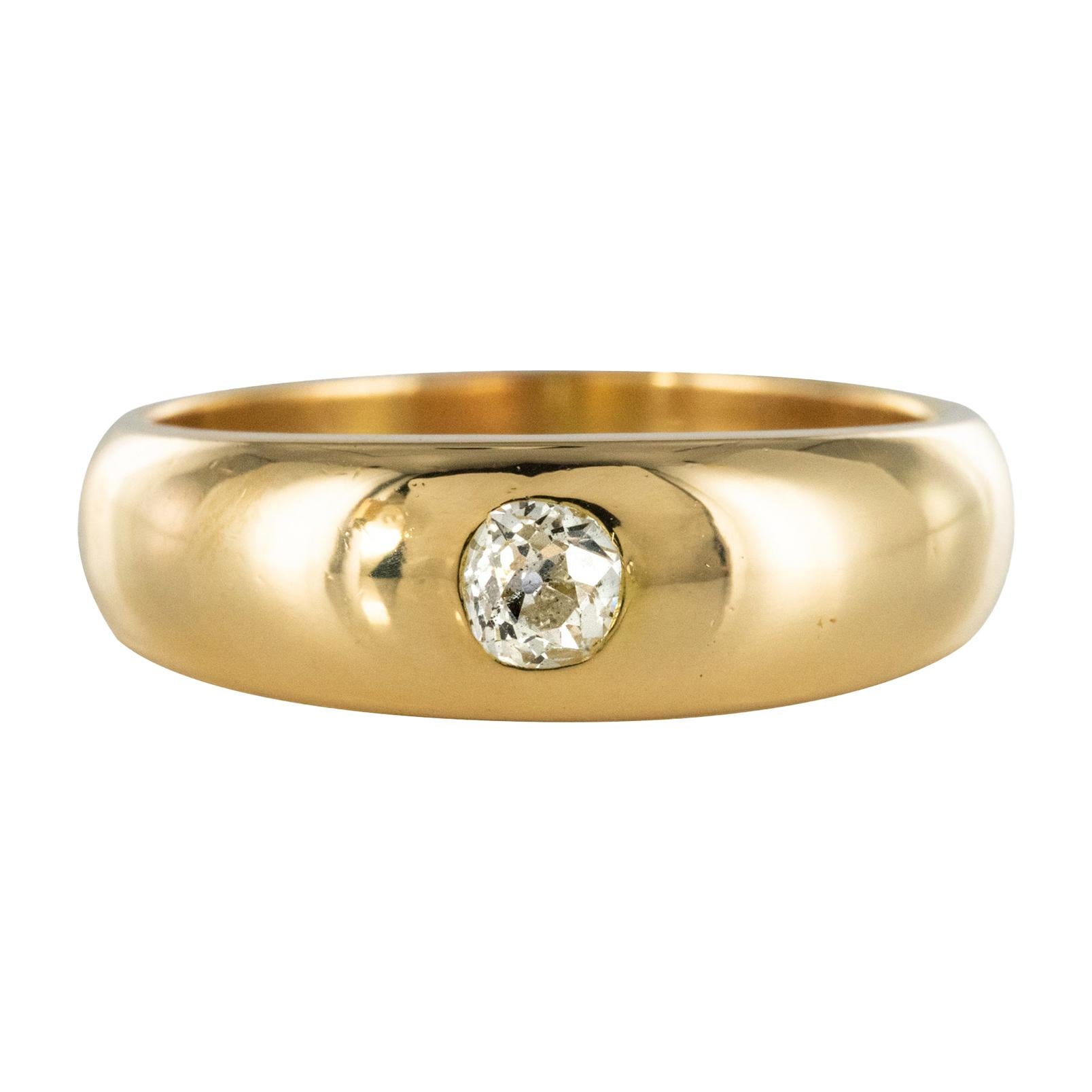 French 1900s Diamond 18 Karat Yellow Gold Bangle Men's Ring