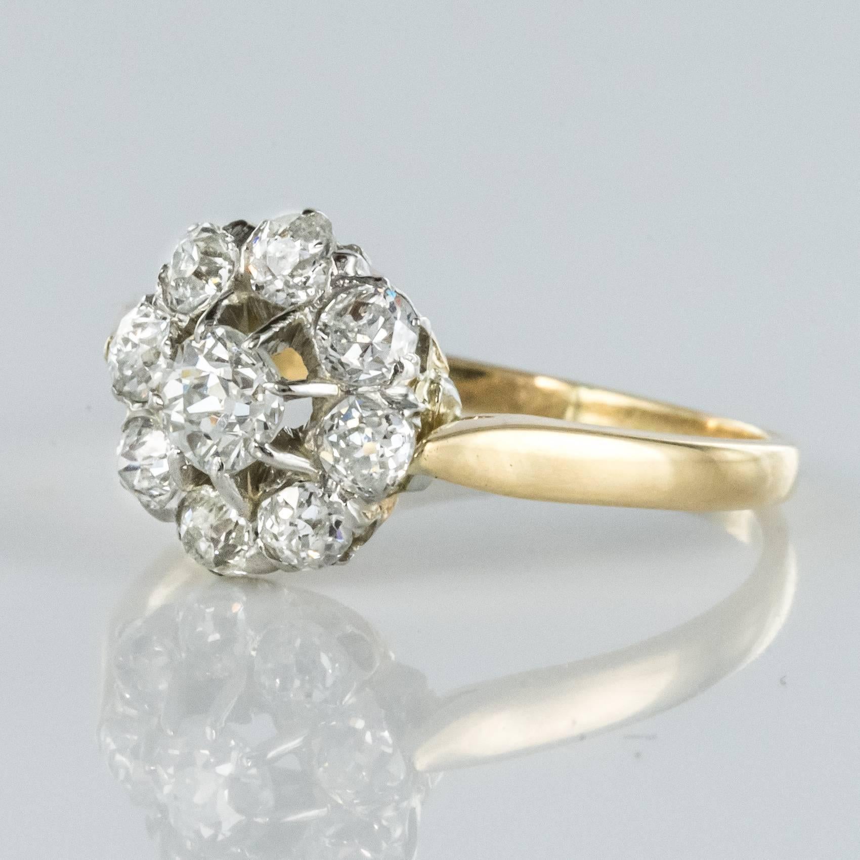 Belle Époque French 1900s Diamond 18 Karat Yellow Gold Cluster Ring