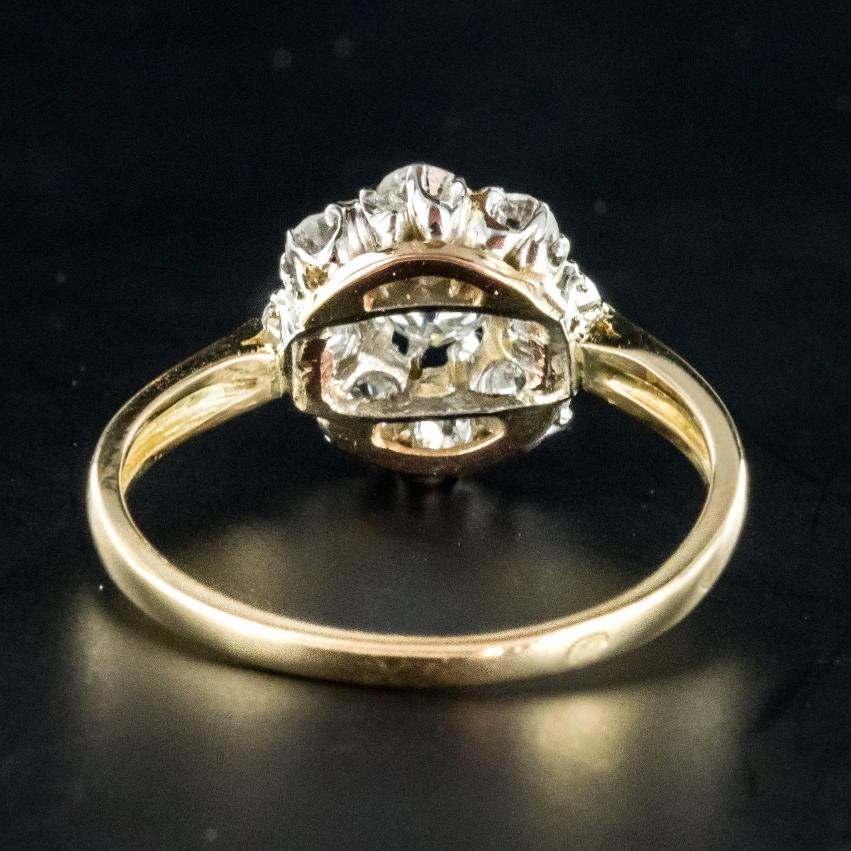 French 1900s Diamond 18 Karat Yellow Gold Cluster Ring 1