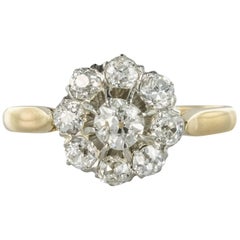 French 1900s Diamond 18 Karat Yellow Gold Cluster Ring