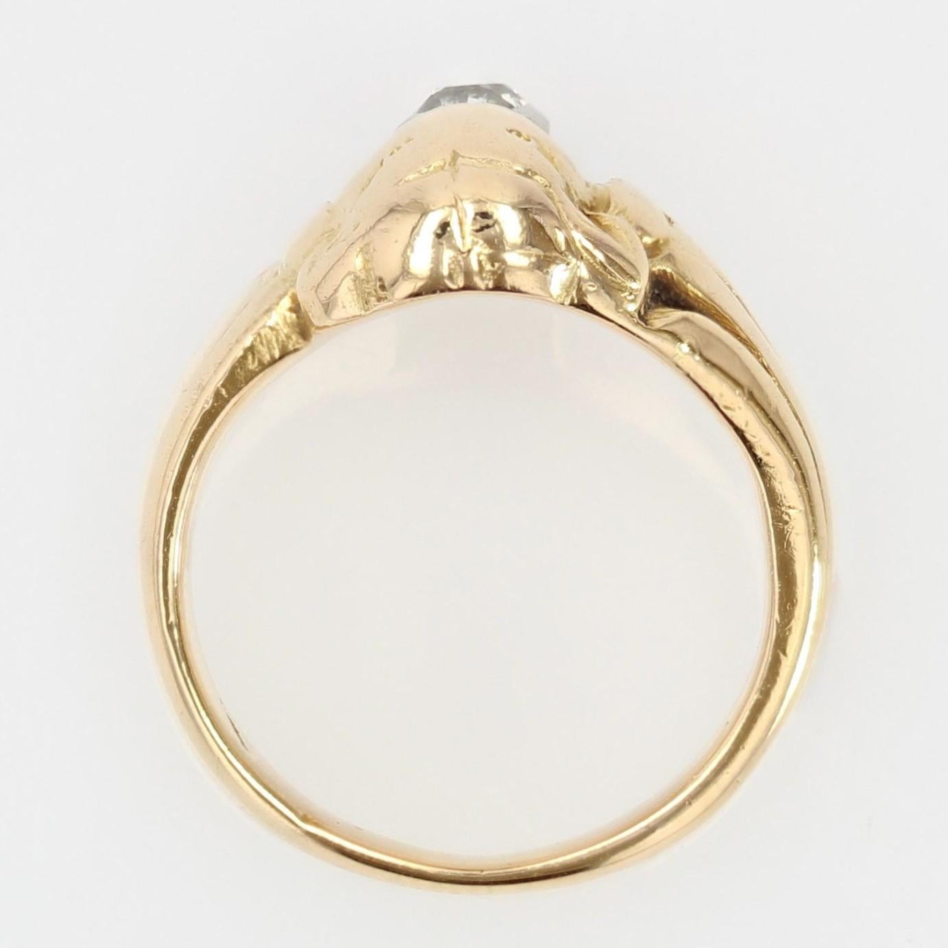 French, 1900s, Diamond 18 Karat Yellow Gold Lion Ring For Sale 3