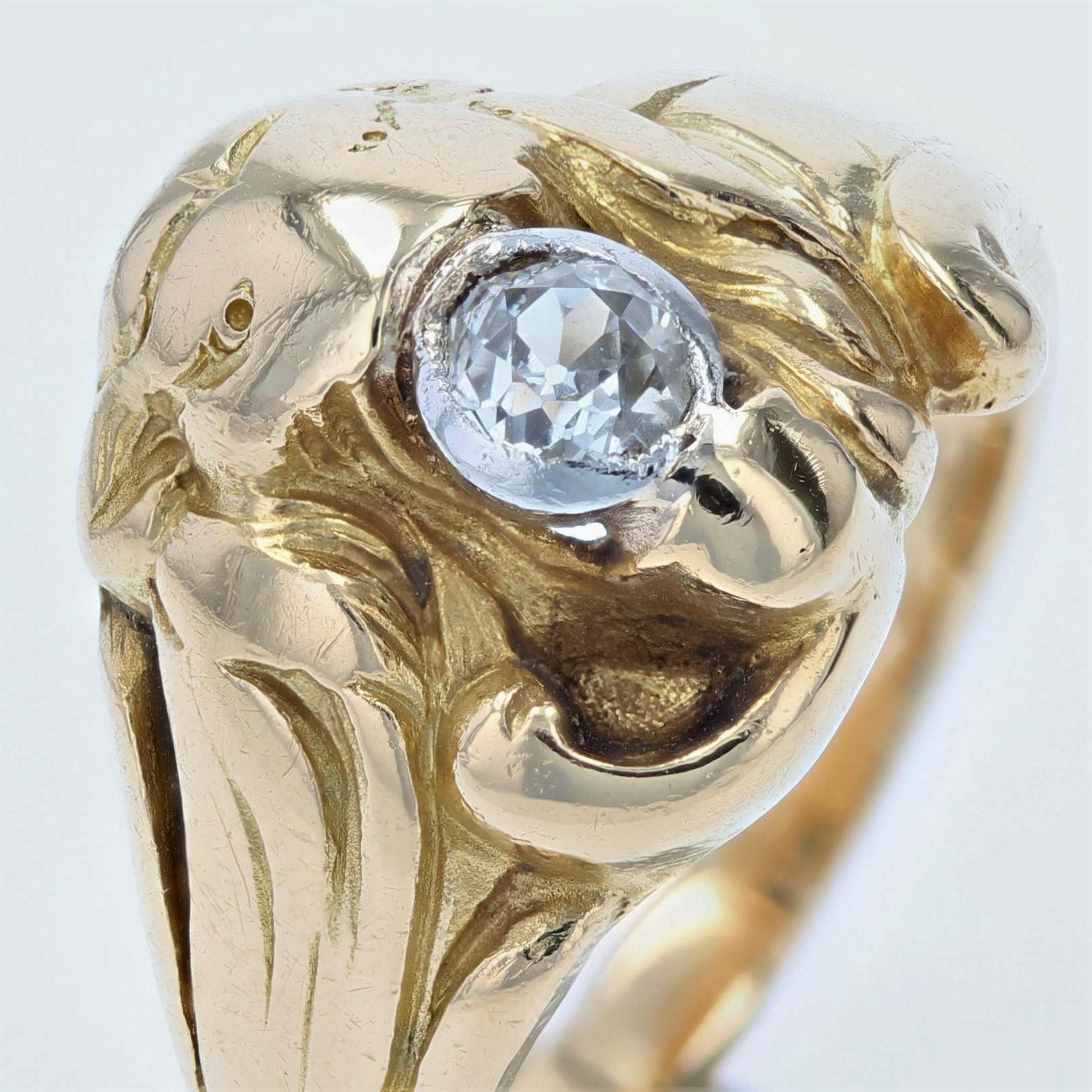Belle Époque French, 1900s, Diamond 18 Karat Yellow Gold Lion Ring For Sale