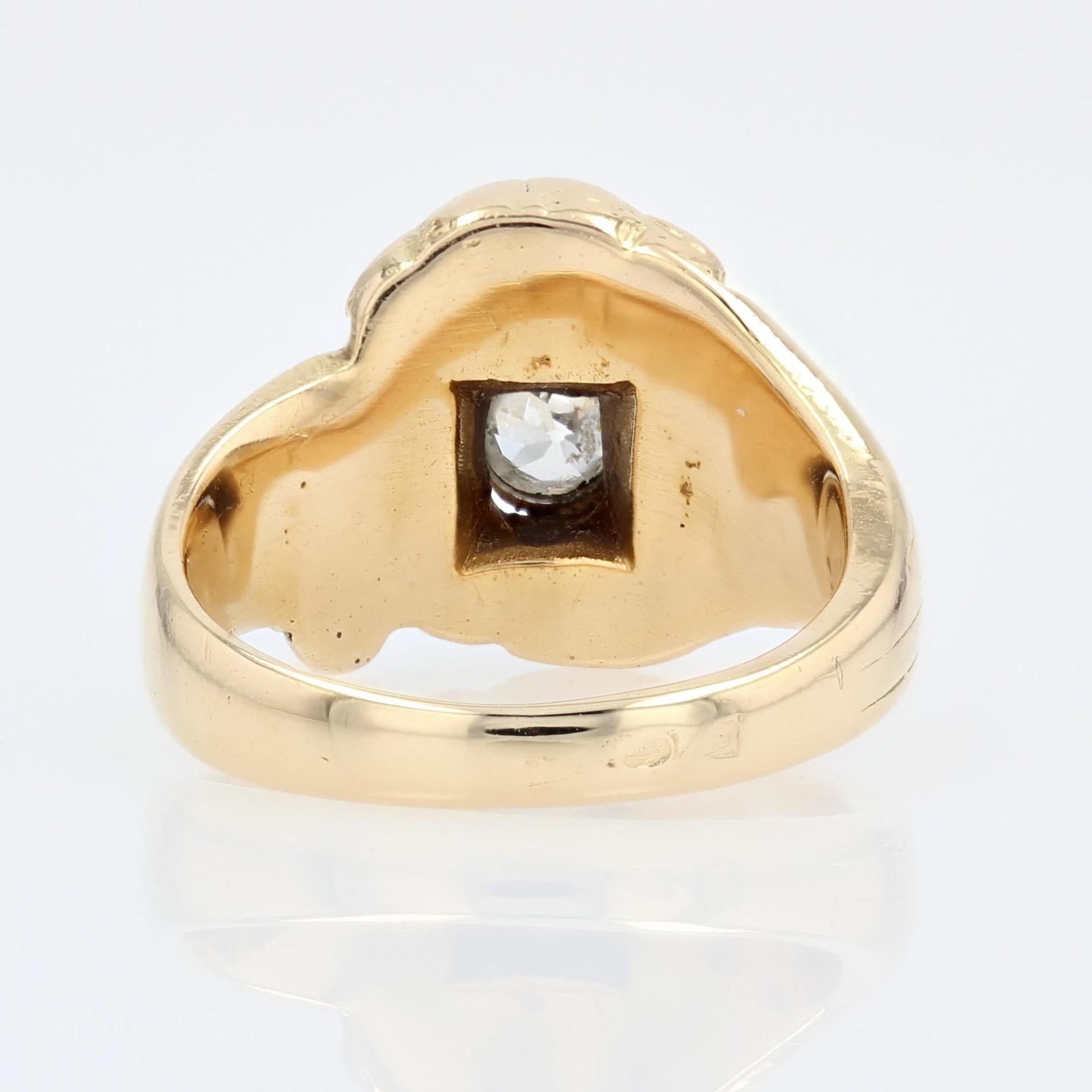 Women's or Men's French, 1900s, Diamond 18 Karat Yellow Gold Lion Ring For Sale