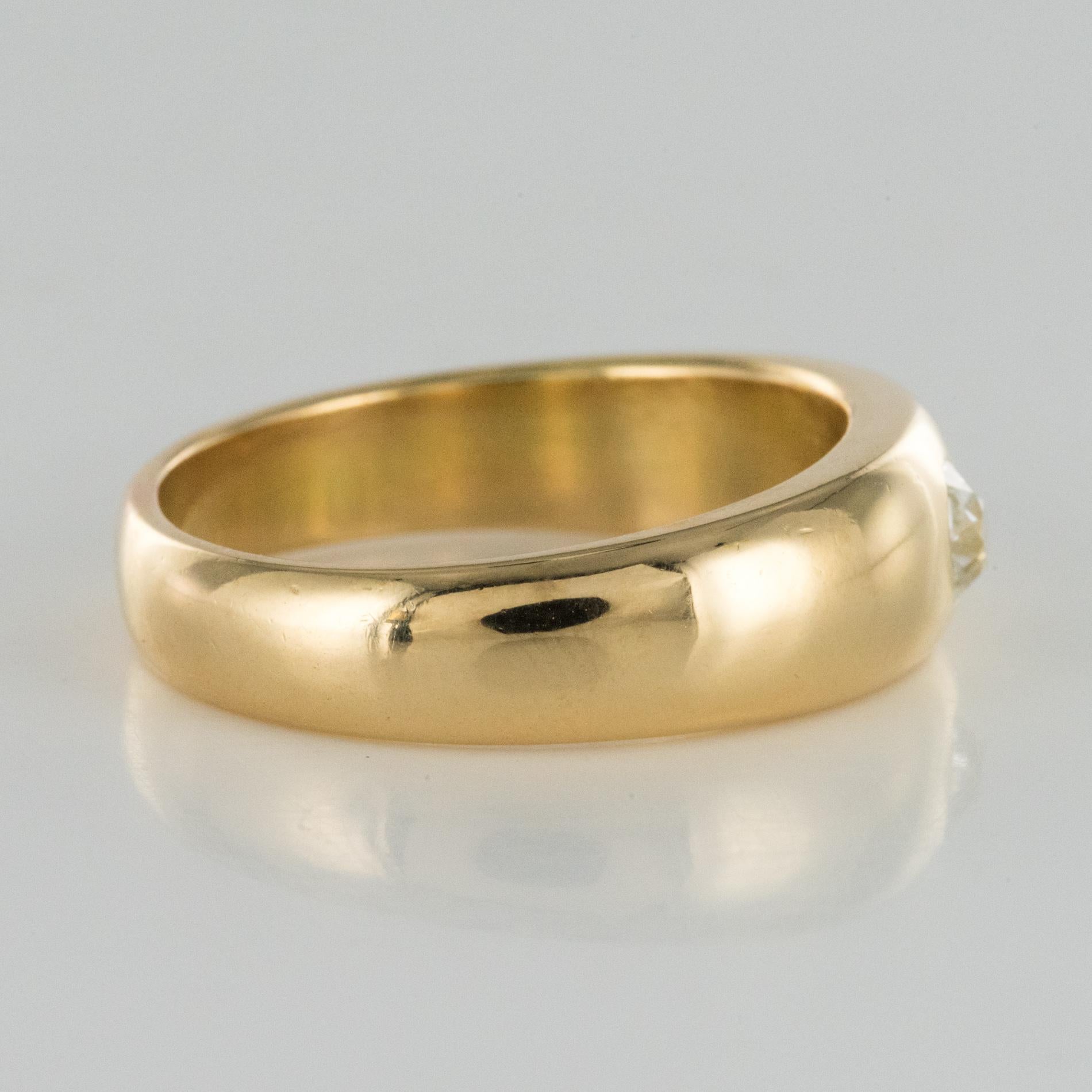 French 1900s Diamond 18 Karat Yellow Gold Bangle Men's Ring 7