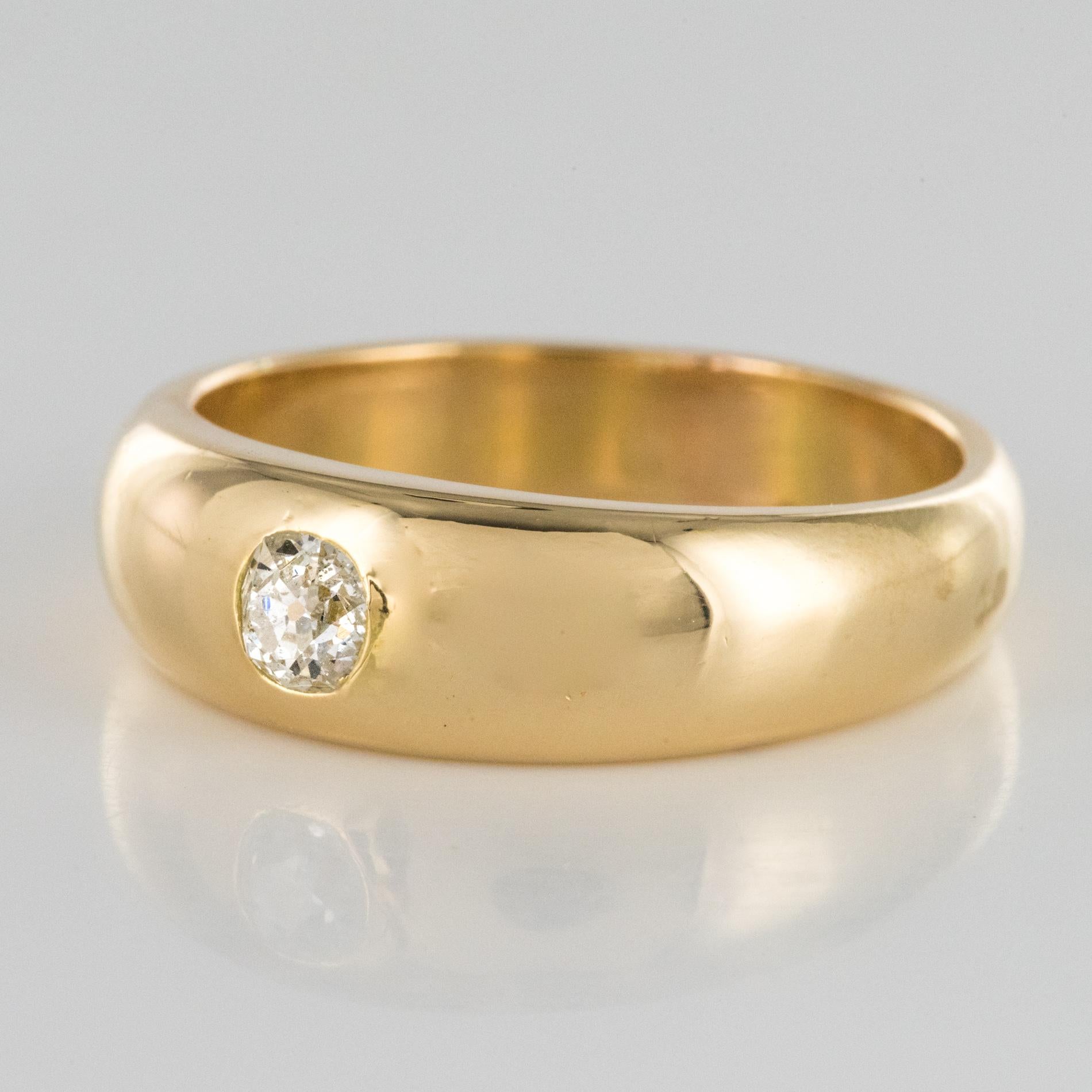 French 1900s Diamond 18 Karat Yellow Gold Bangle Men's Ring 1