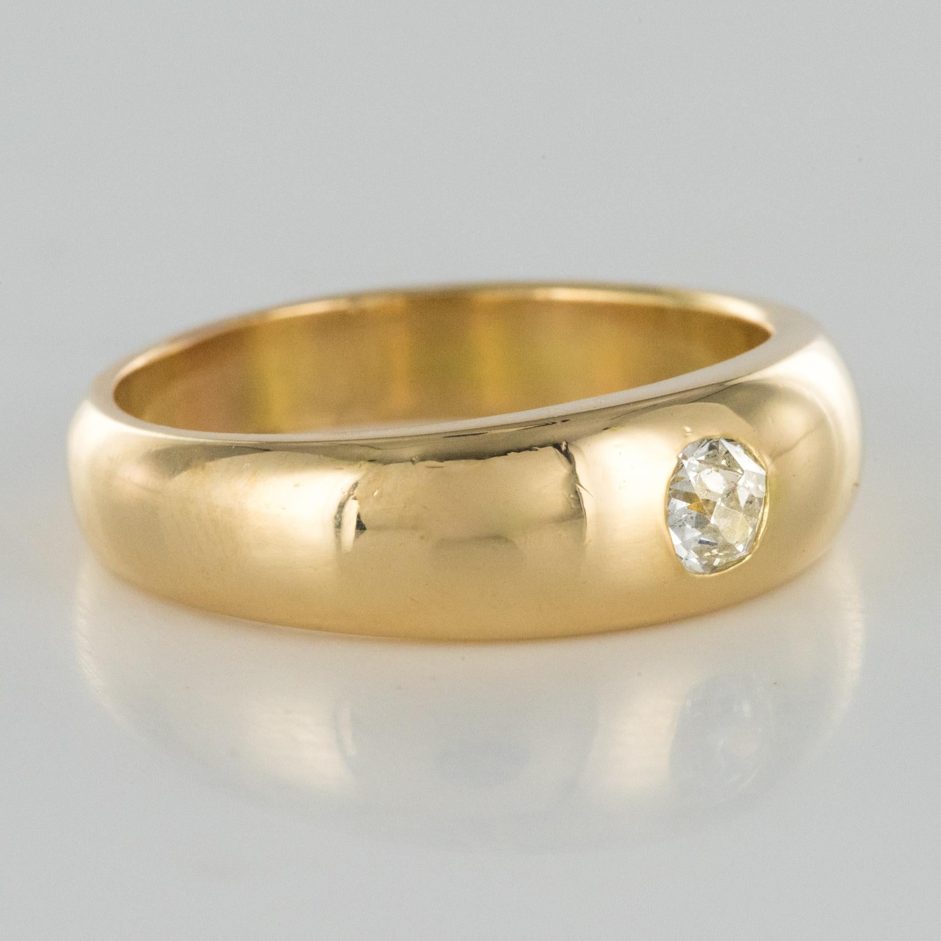 French 1900s Diamond 18 Karat Yellow Gold Bangle Men's Ring 2