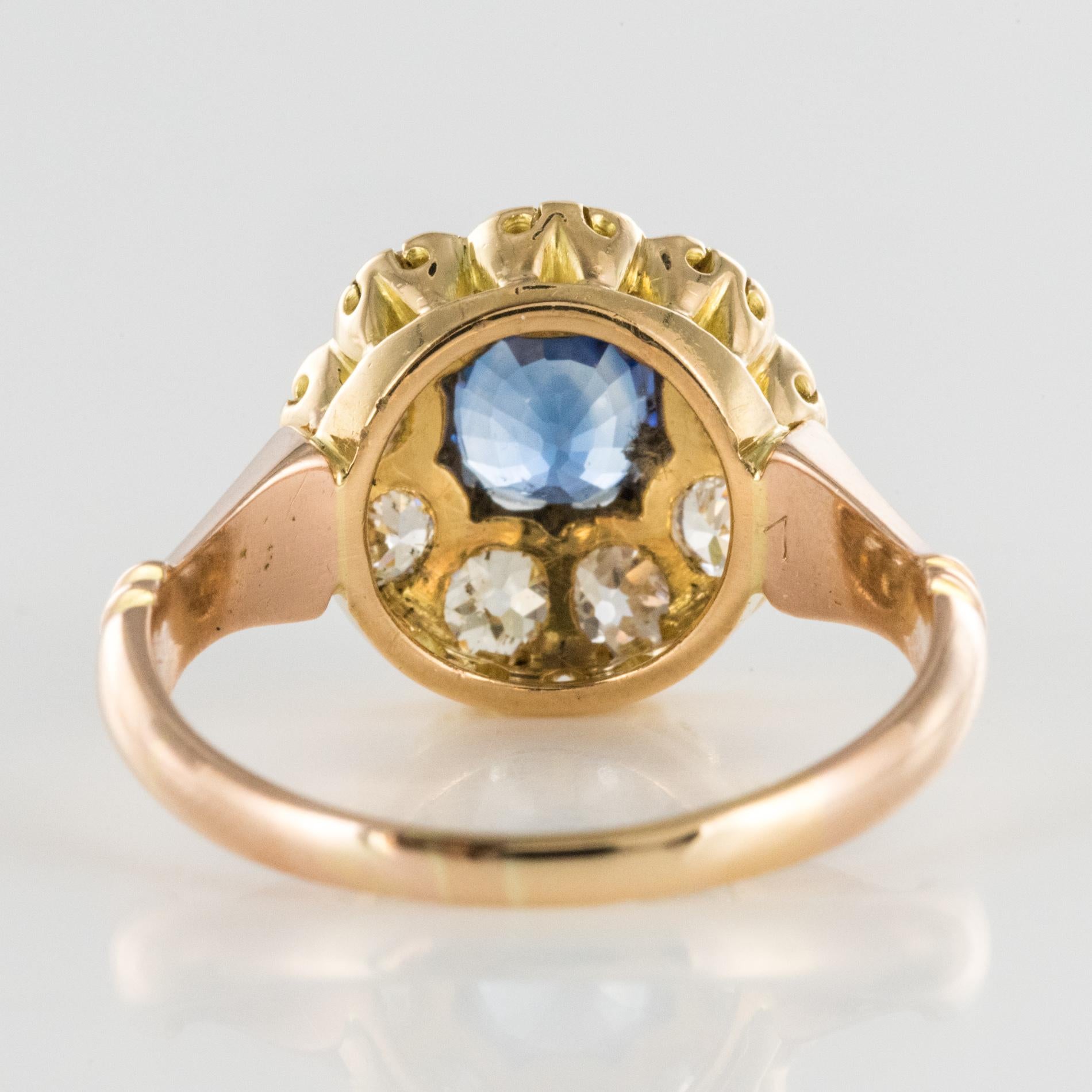 French 1900s Diamonds 1.22 Carat Sapphire Daisy Ring 6