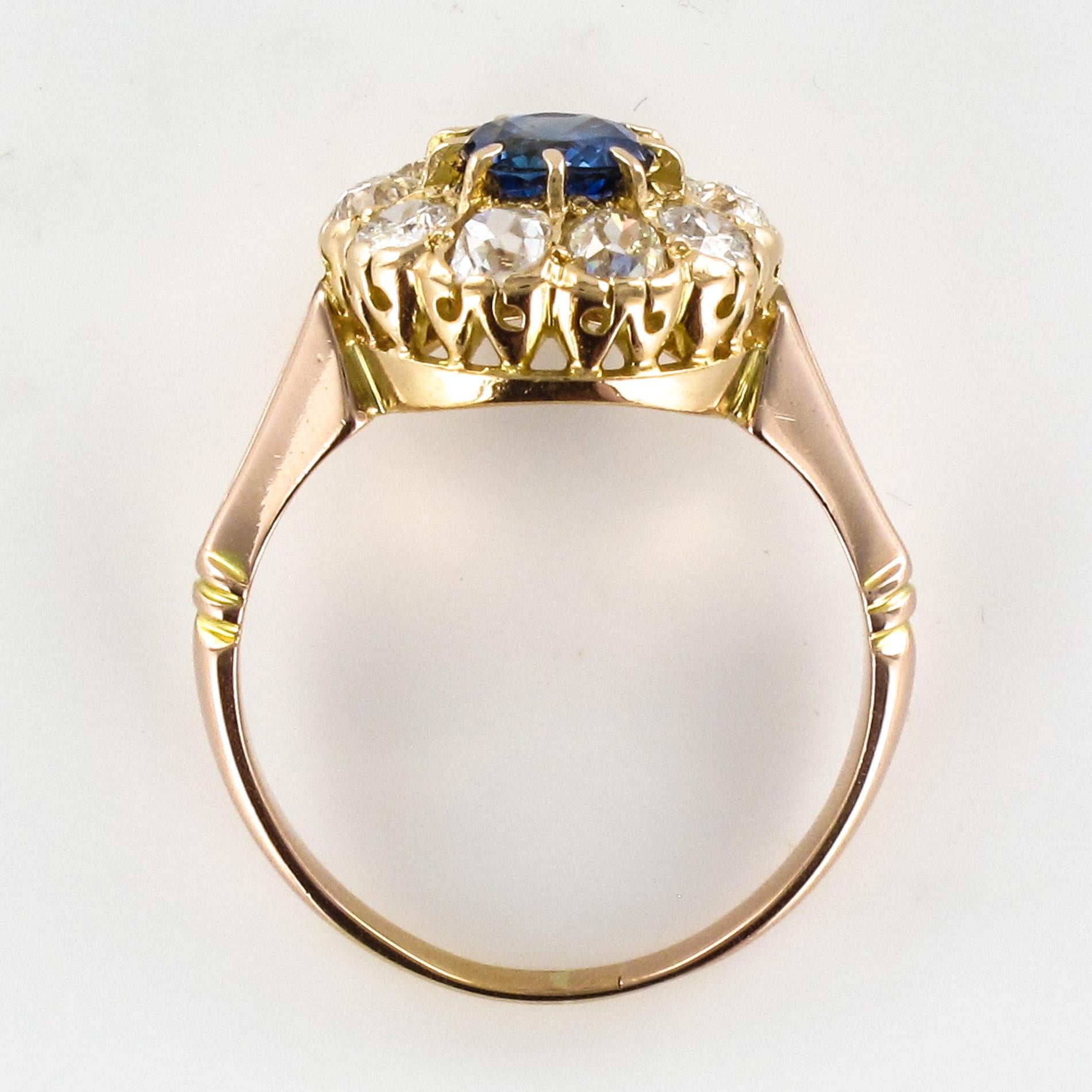 French 1900s Diamonds 1.22 Carat Sapphire Daisy Ring 9