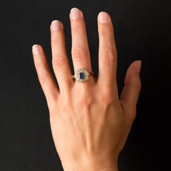 French 1900s Diamonds 1.22 Carat Sapphire Daisy Ring
