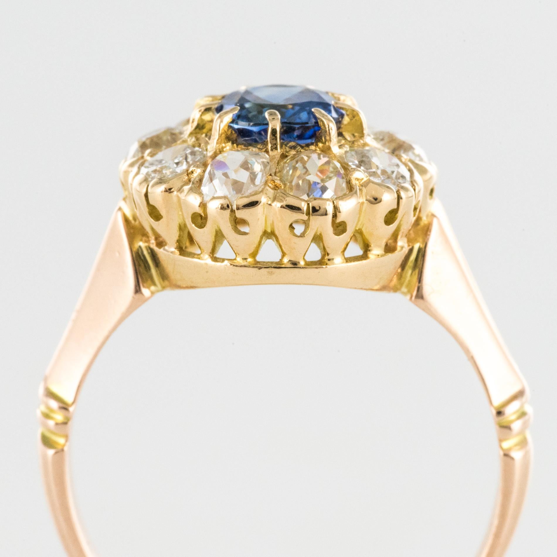 French 1900s Diamonds 1.22 Carat Sapphire Daisy Ring 2