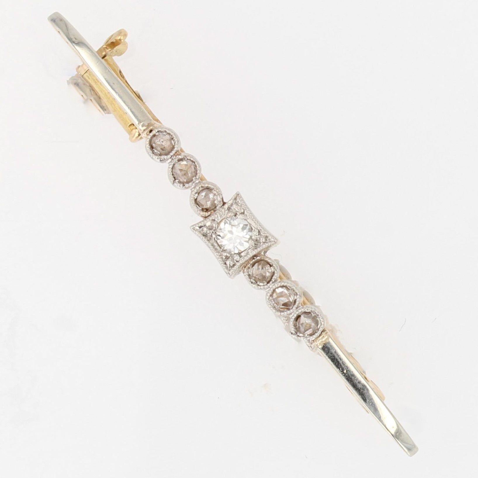 Belle Époque French 1900s Diamonds 18 Karat Yellow Gold Thin Bar Brooch