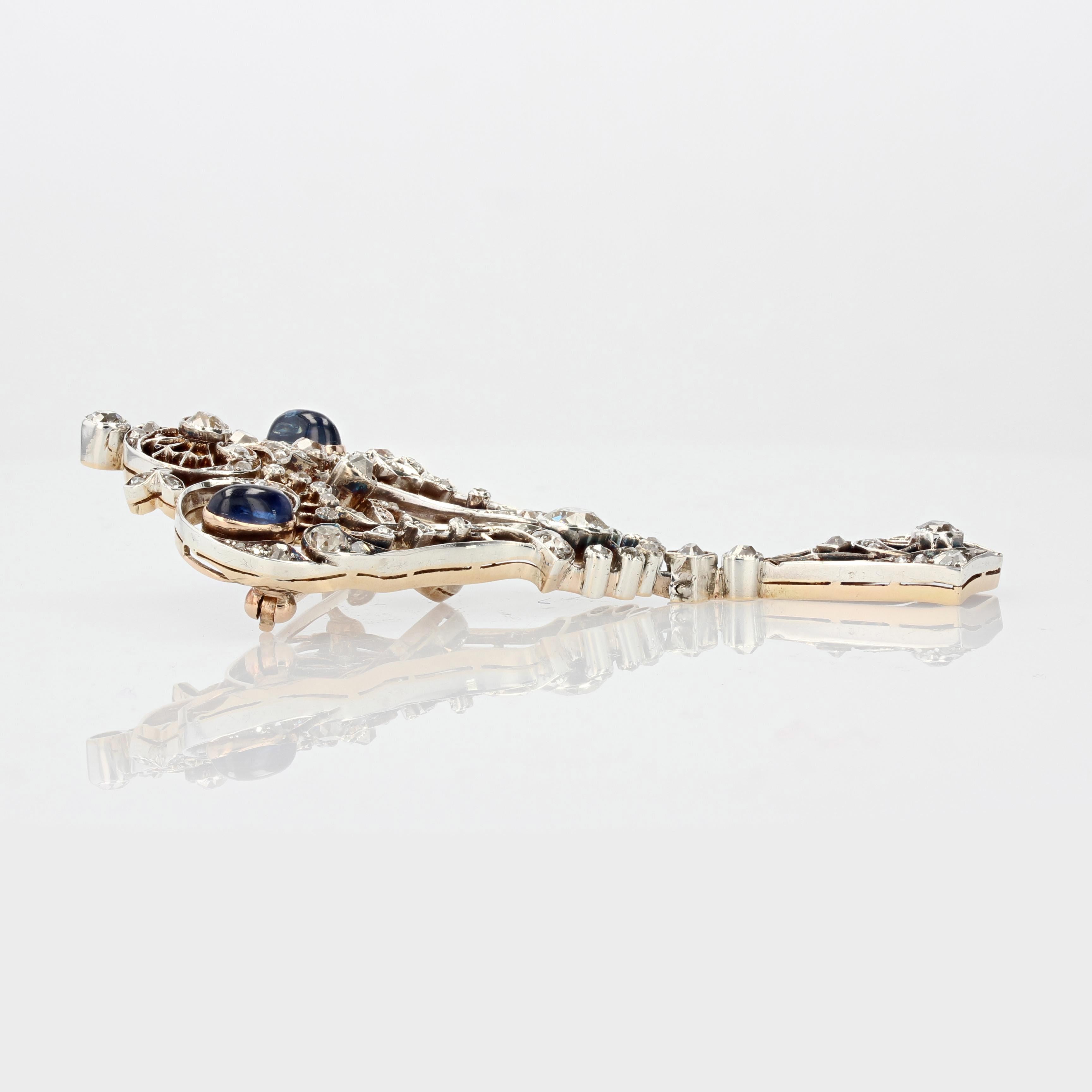 1900s Diamonds Sapphire Cabochon Rose Gold Lace Brooch For Sale 4