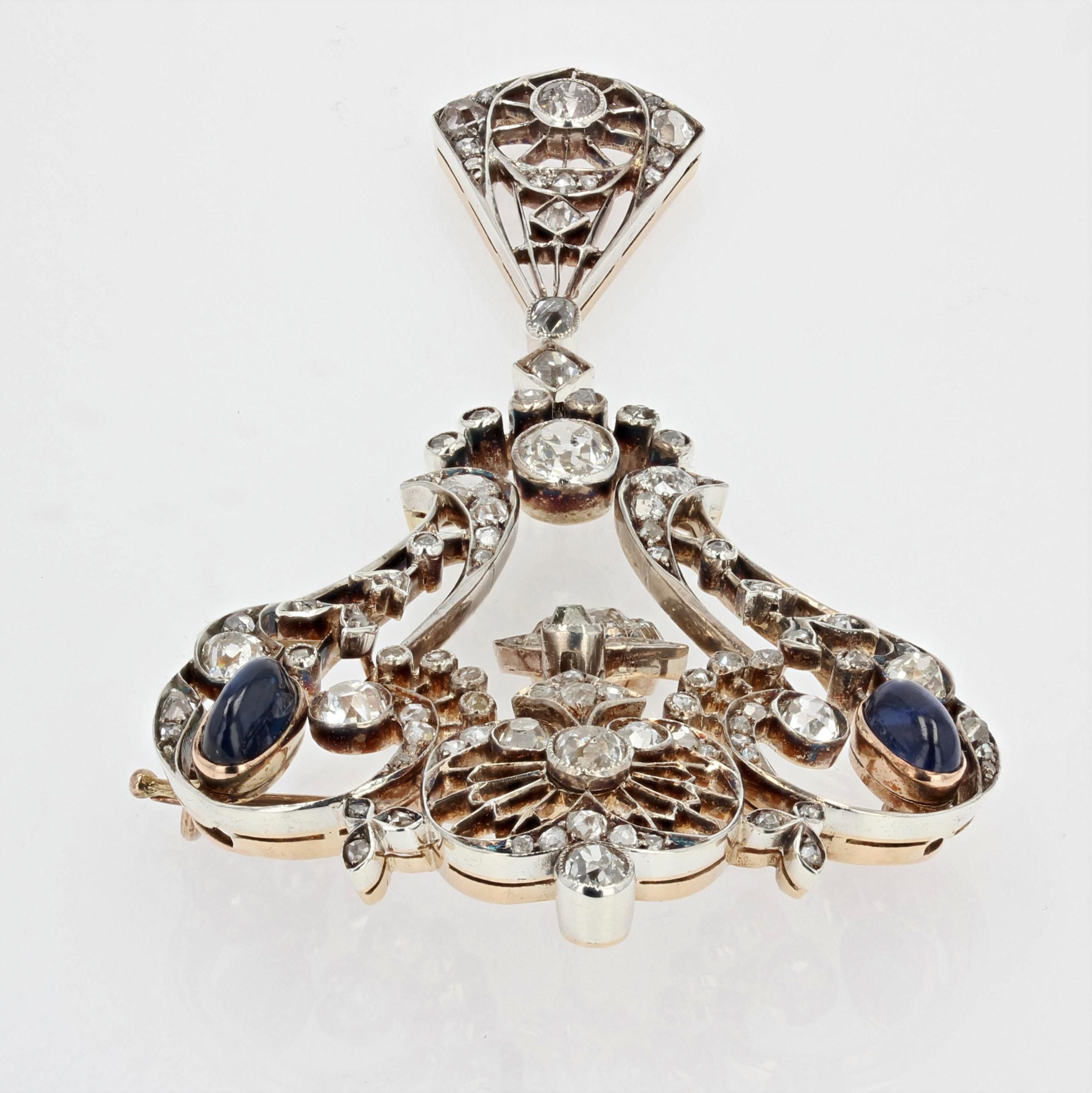 1900s Diamonds Sapphire Cabochon Rose Gold Lace Brooch For Sale 10