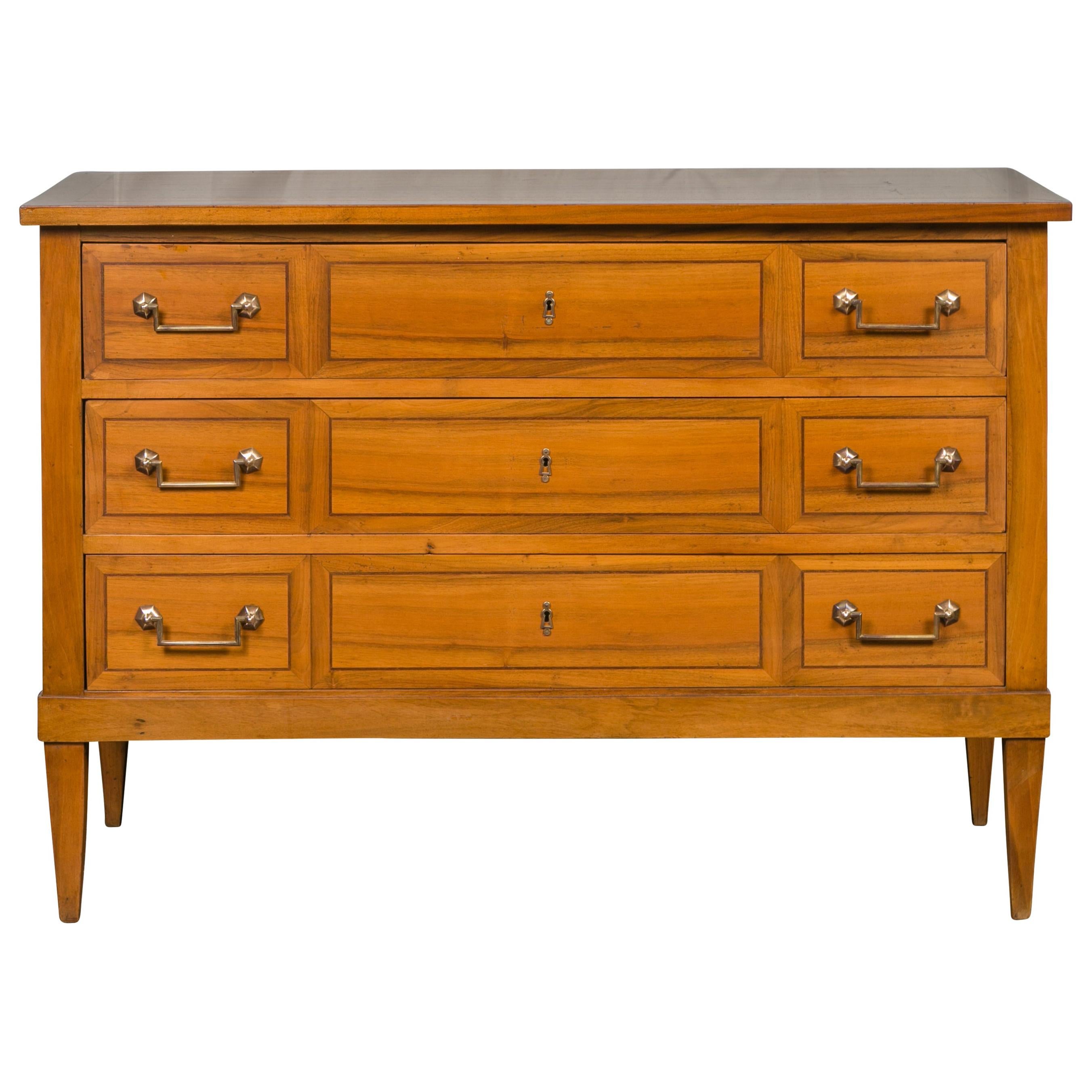 French 1900s Directoire Style Walnut Three-Drawer Commode with Banding For Sale