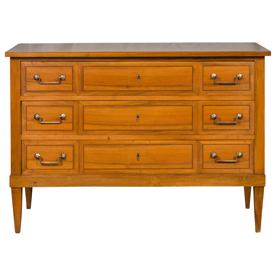 Three-Drawer Walnut Directoire Style Commode, c. 1920s For Sale at 1stDibs