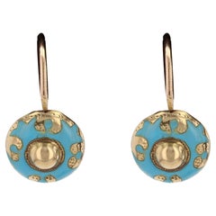 French 1900s Enamel 18 Karat Yellow Gold Small Lever- Back Earrings