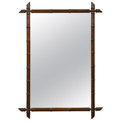 French 1900s Faux Bamboo Turn of the Century Mirror with Dark Brown Patina