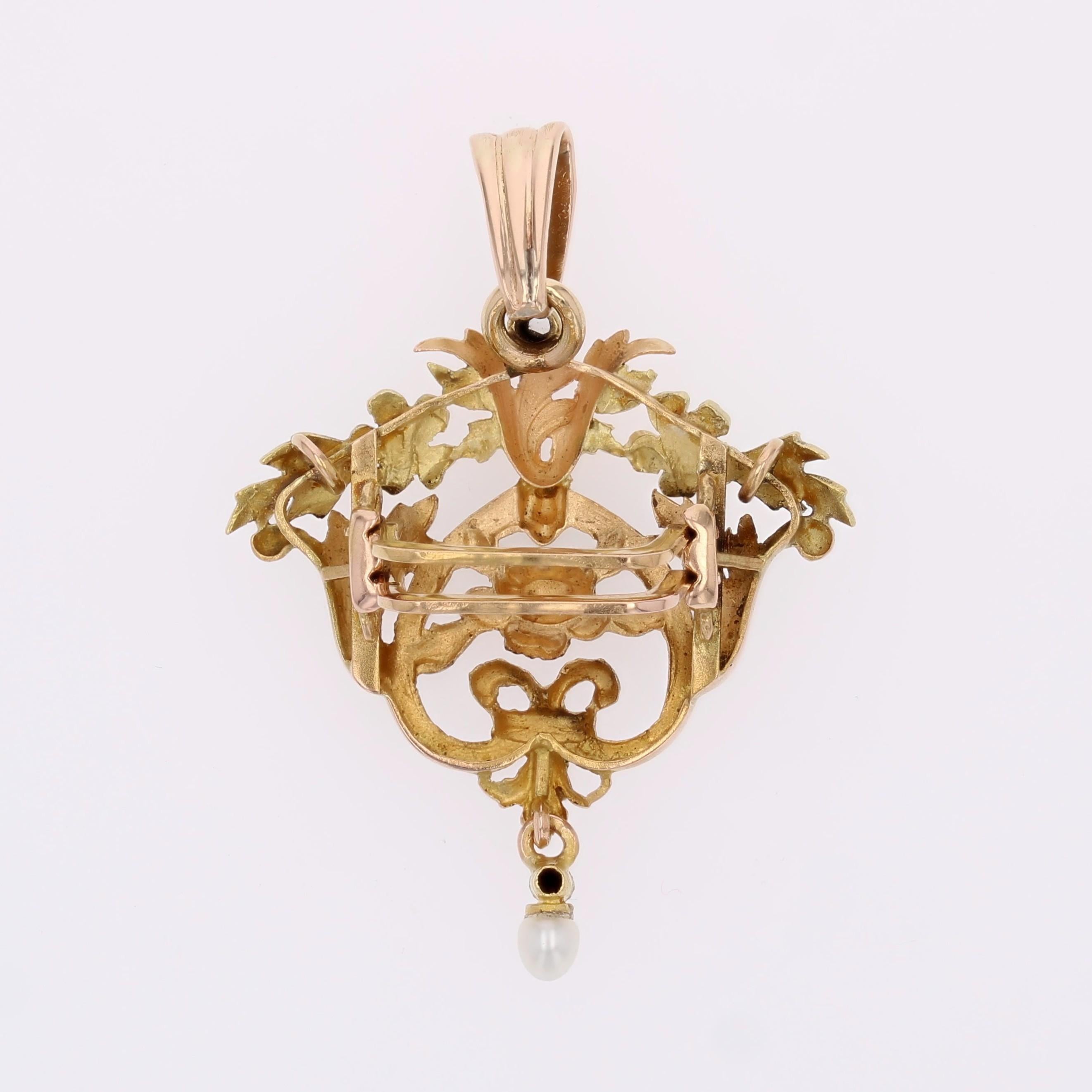 Ciondolo francese del 1900 con perle e diamanti in oro rosa 18 carati in vendita 4
