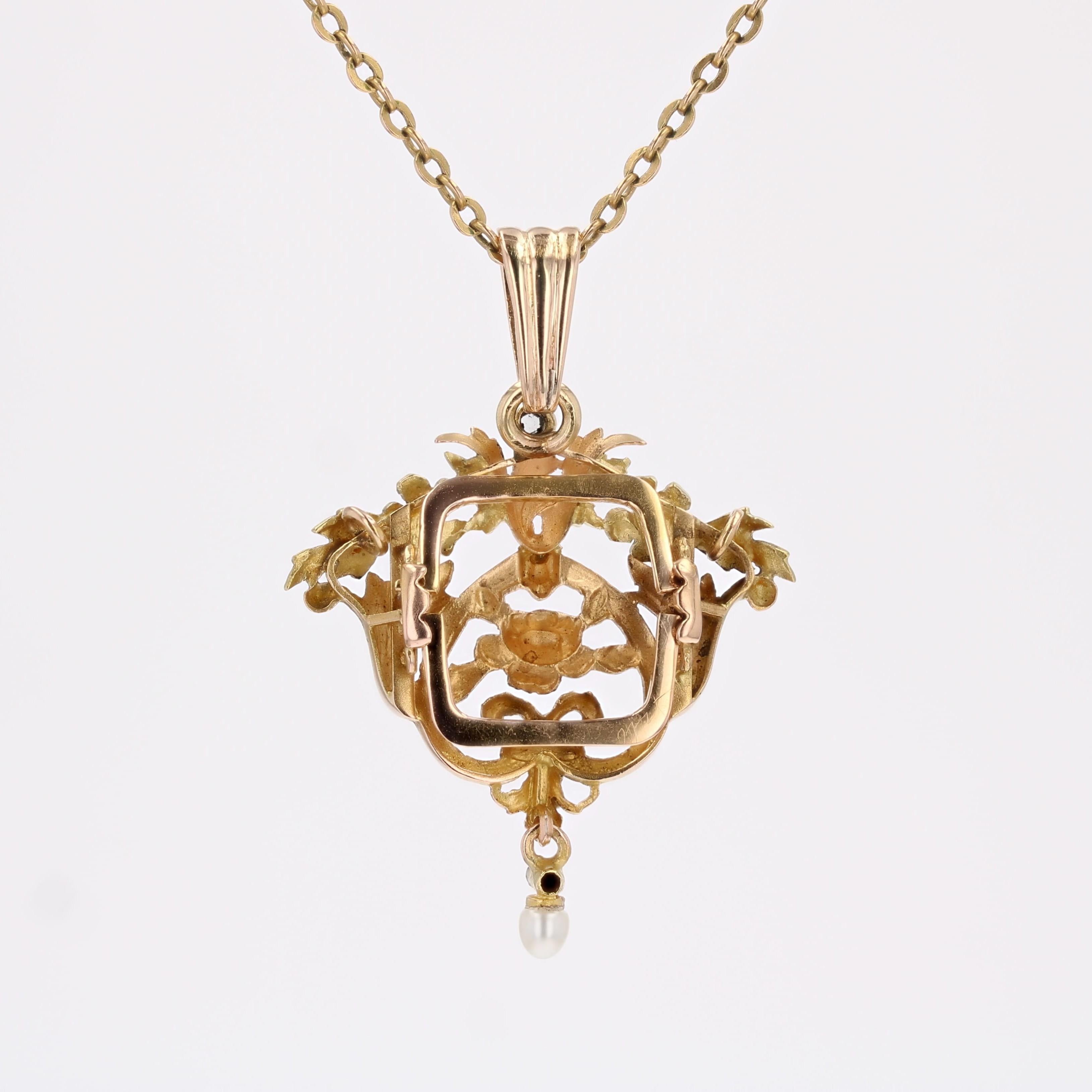 Ciondolo francese del 1900 con perle e diamanti in oro rosa 18 carati in vendita 5