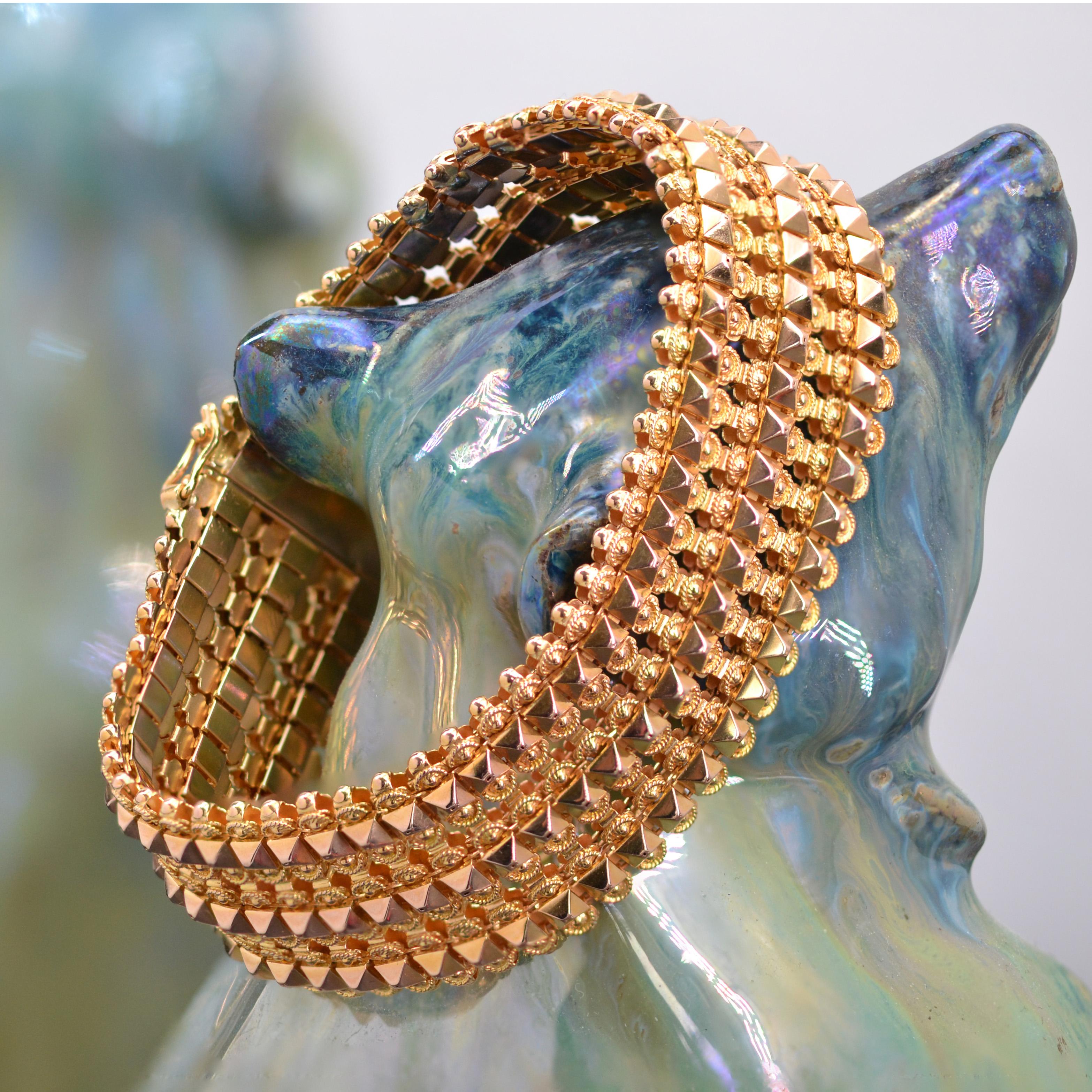 French 1900s Flexible Two Gold Bracelet For Sale 5