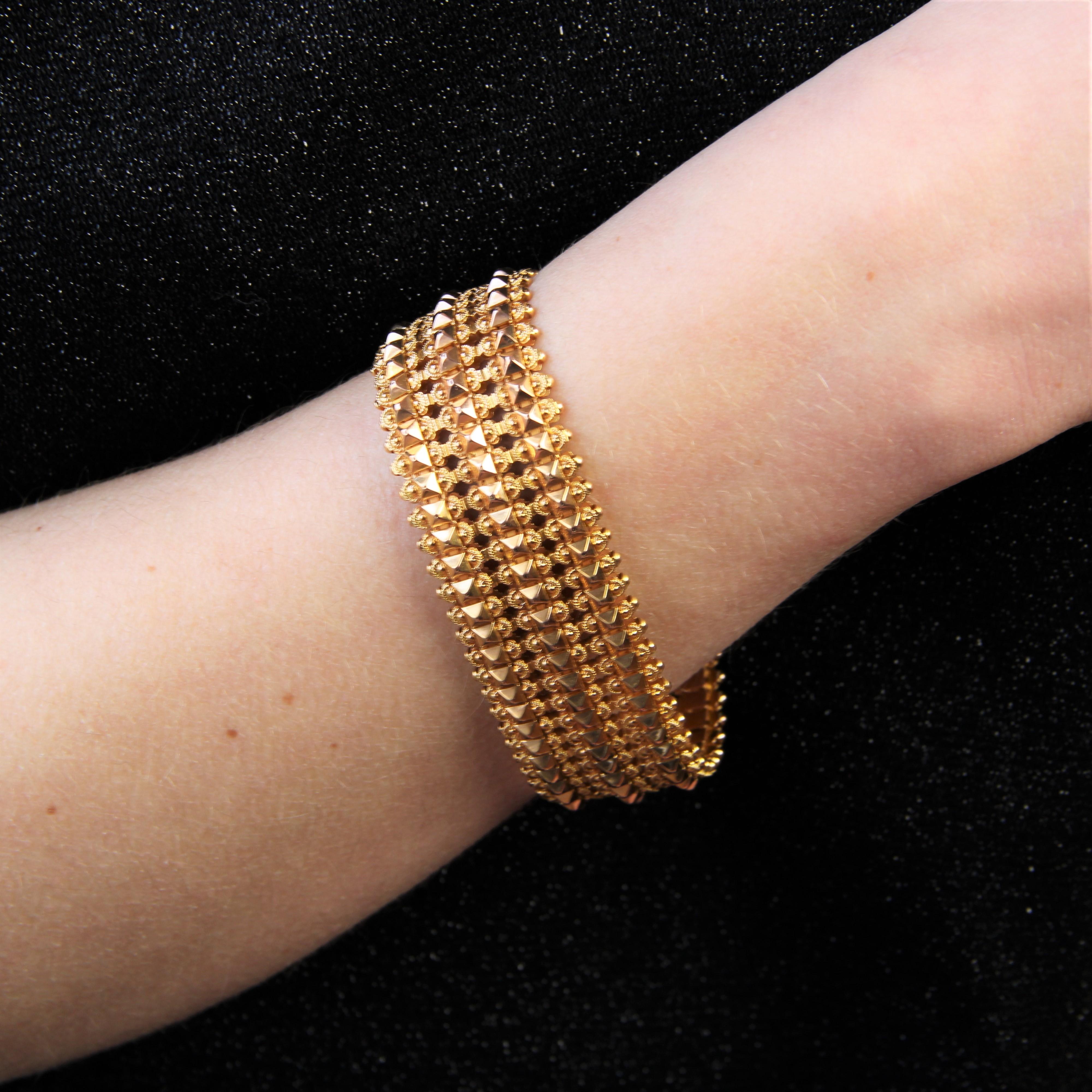 French 1900s Flexible Two Gold Bracelet In Good Condition For Sale In Poitiers, FR
