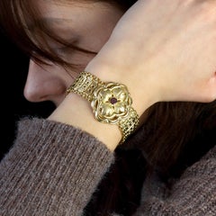 Antique French 18K Yellow Gold Garnet Bracelet, Early 20th Century