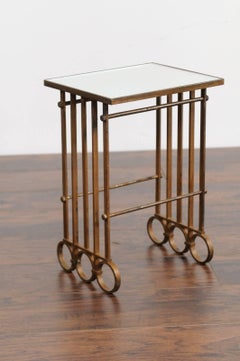 French 1900s Gilt Iron Drink Table with New Mirrored Top and Ring Motifs
