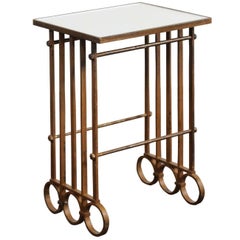 French 1900s Gilt Iron Drink Table with New Mirrored Top and Ring Motifs