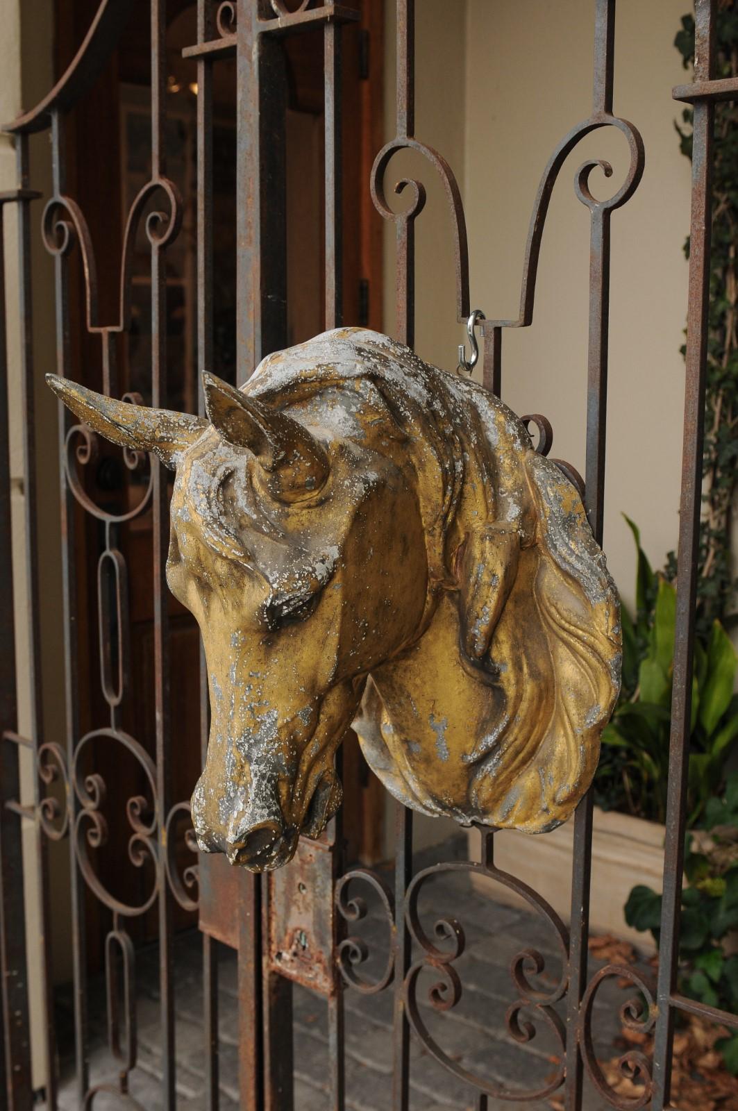 French 1900s Gilt Zinc Horse Head Wall Decoration from the Belle Époque Era 2
