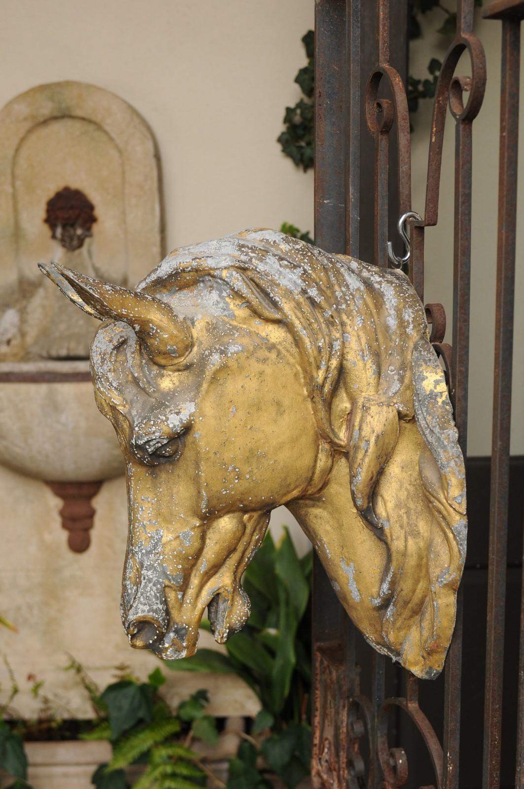 French 1900s Gilt Zinc Horse Head Wall Decoration from the Belle Époque Era 4