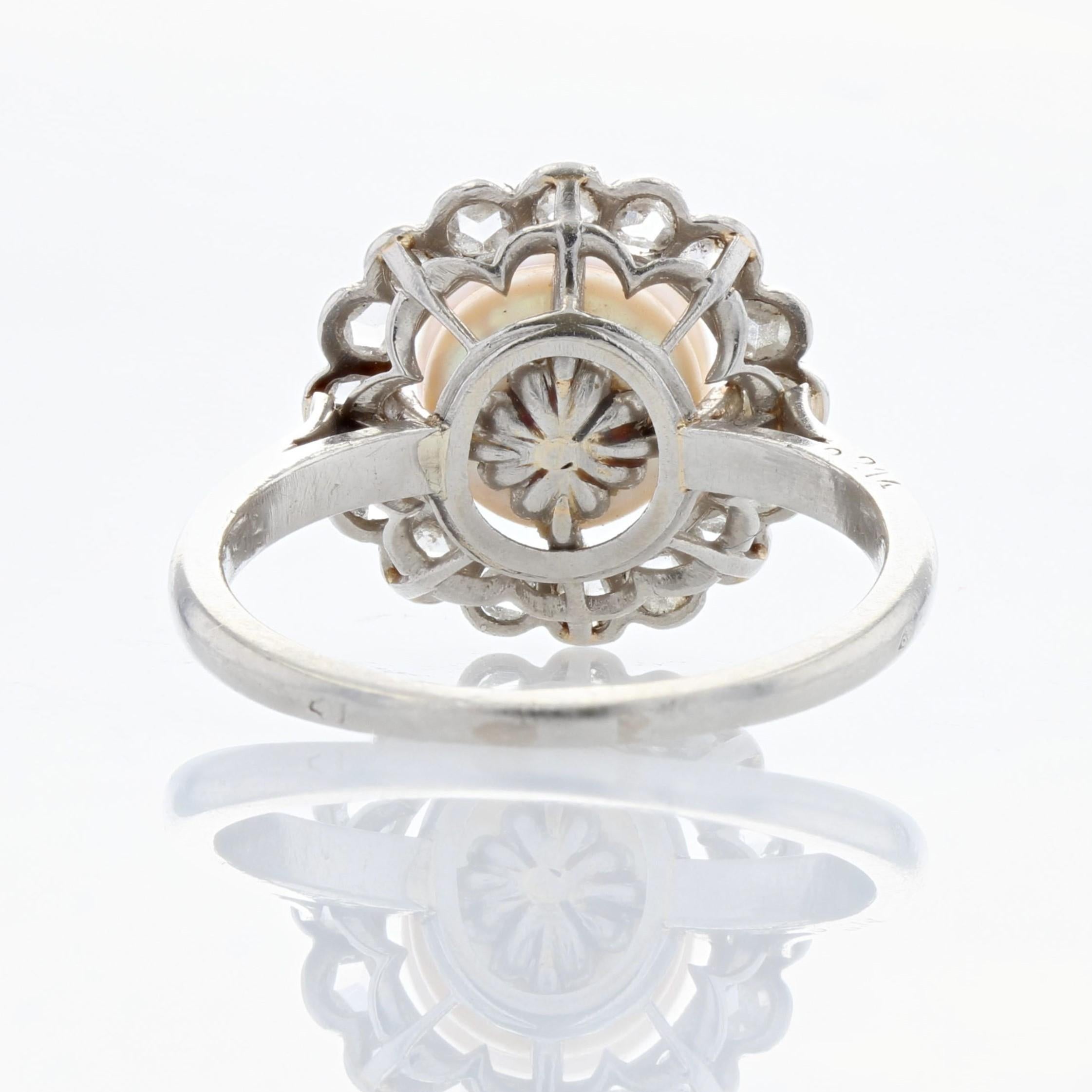French 1900s Lab Report Natural Gold Pearl Diamonds Platinum Ring For Sale 3