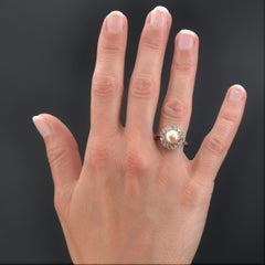 French 1900s Lab Report Natural Gold Pearl Diamonds Platinum Ring