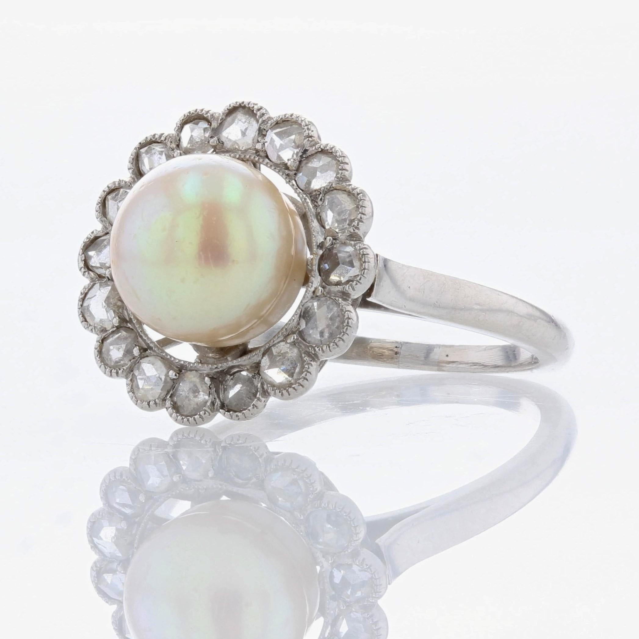 Bead French 1900s Lab Report Natural Gold Pearl Diamonds Platinum Ring For Sale