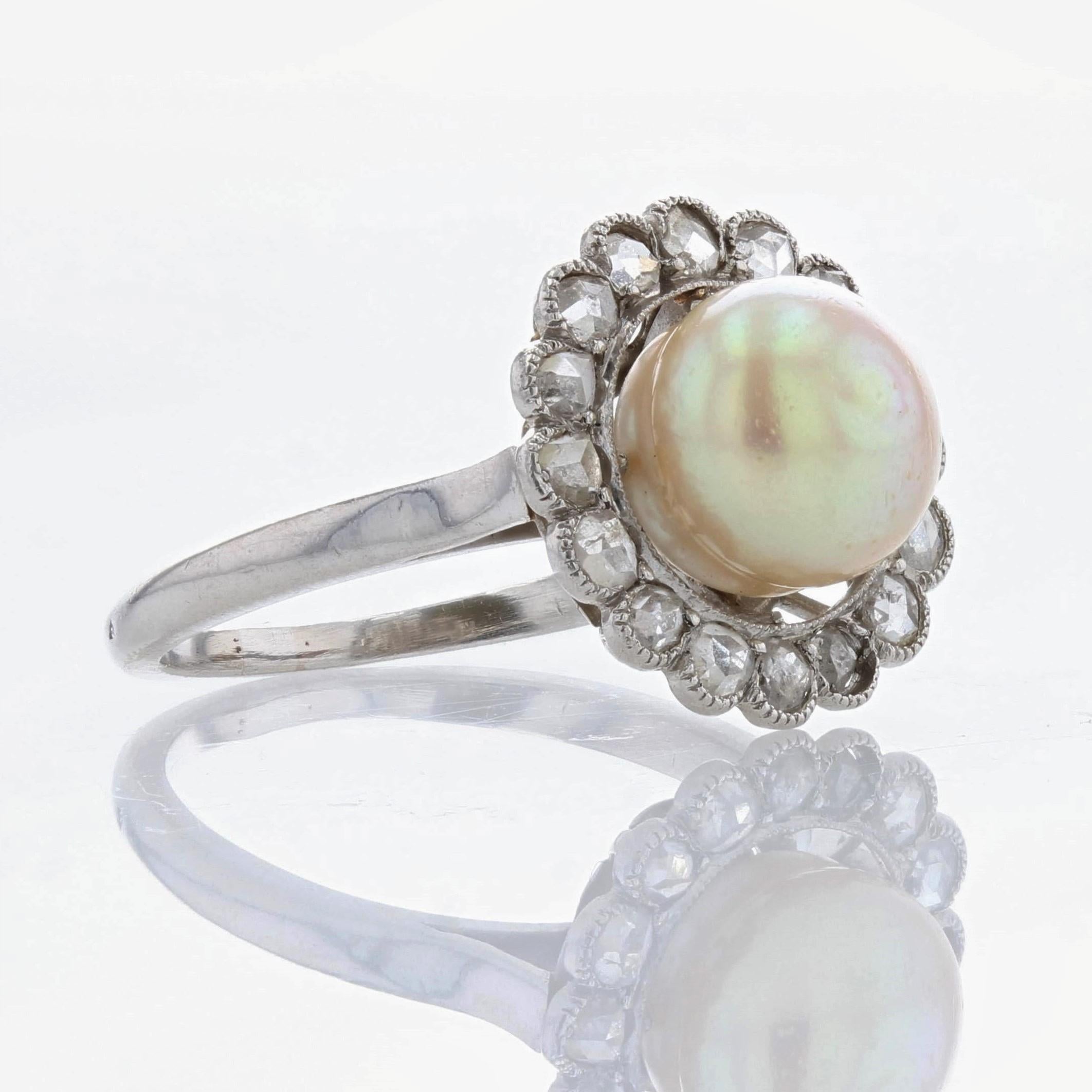 Women's French 1900s Lab Report Natural Gold Pearl Diamonds Platinum Ring For Sale
